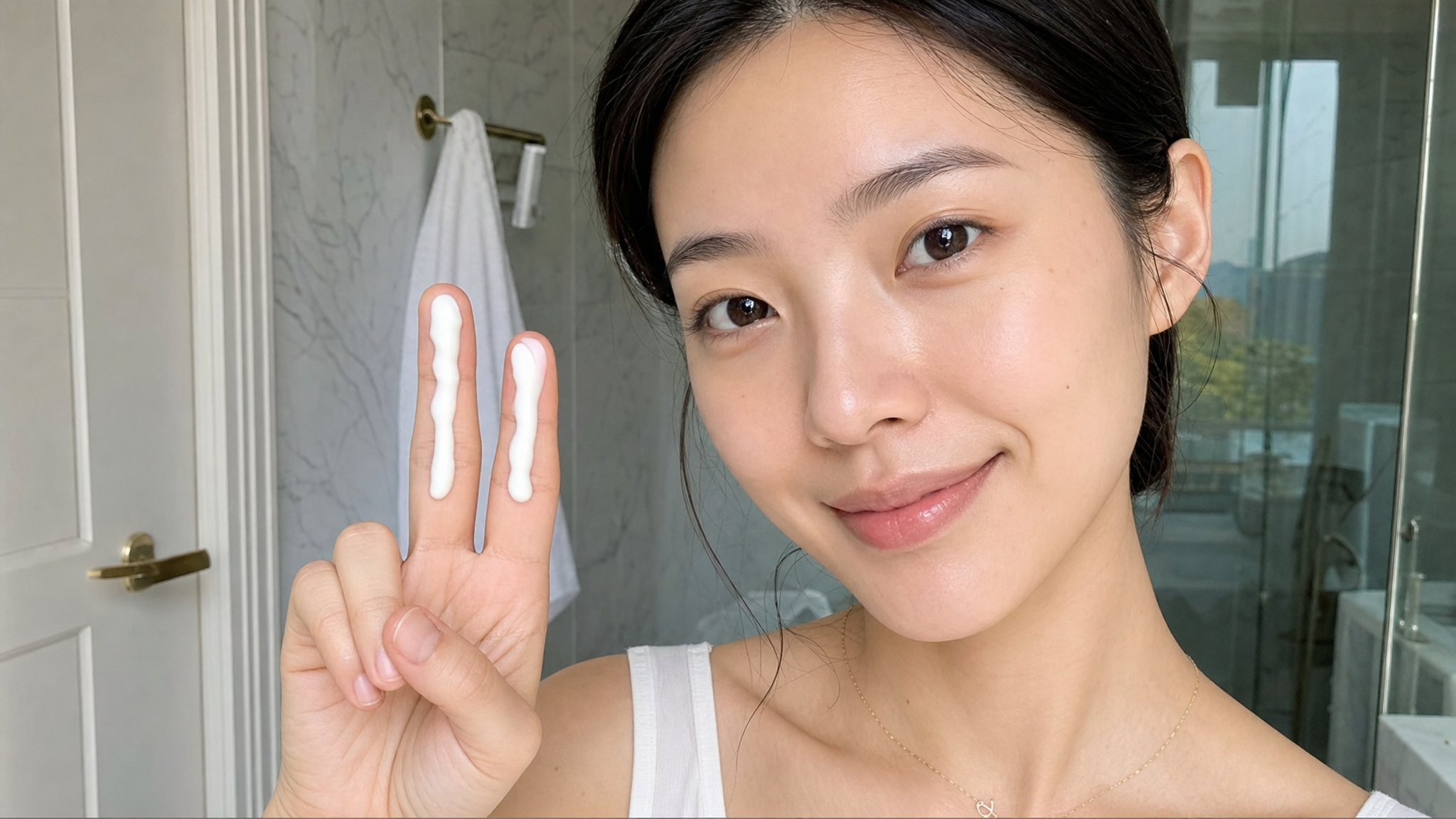 A close-up shot of a beautiful young Chinese woman demonstrating the 