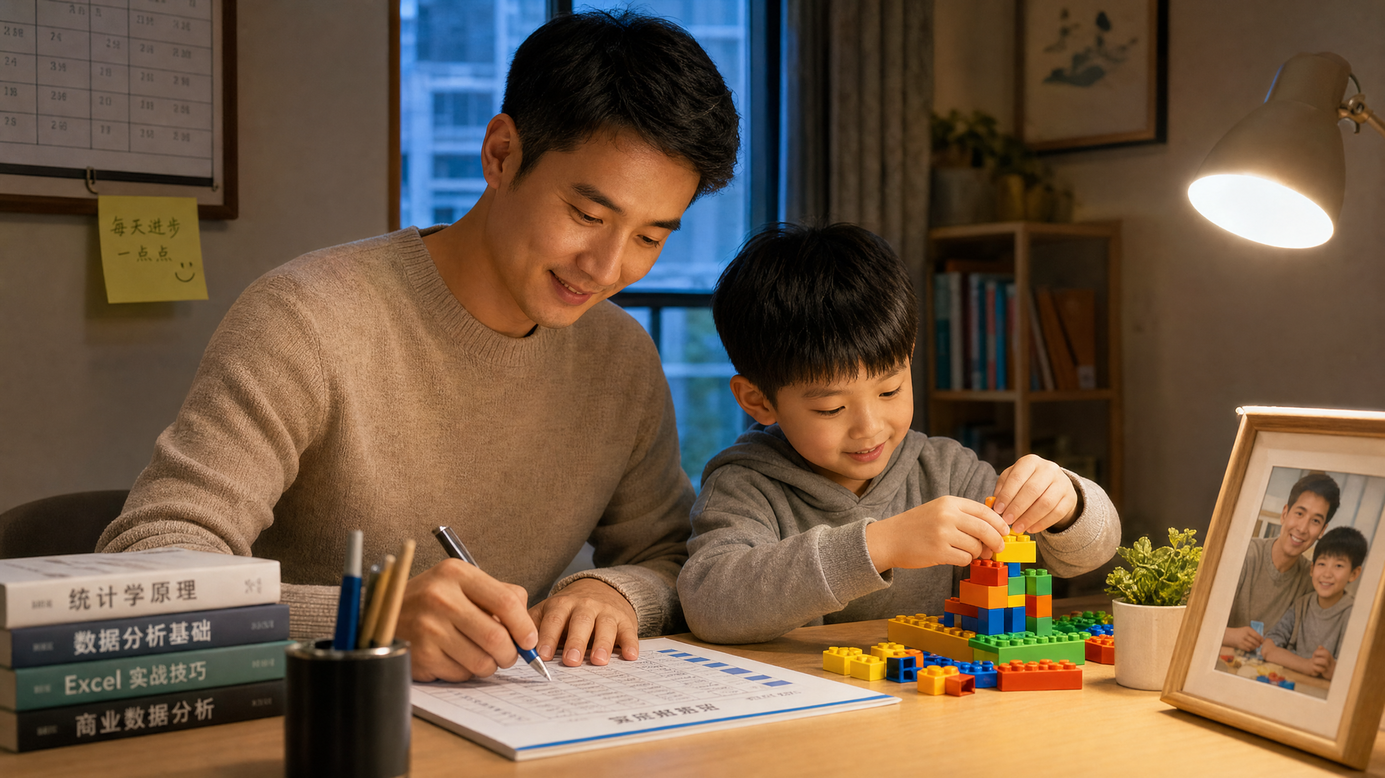 A heartwarming scene of a young Chinese father and
