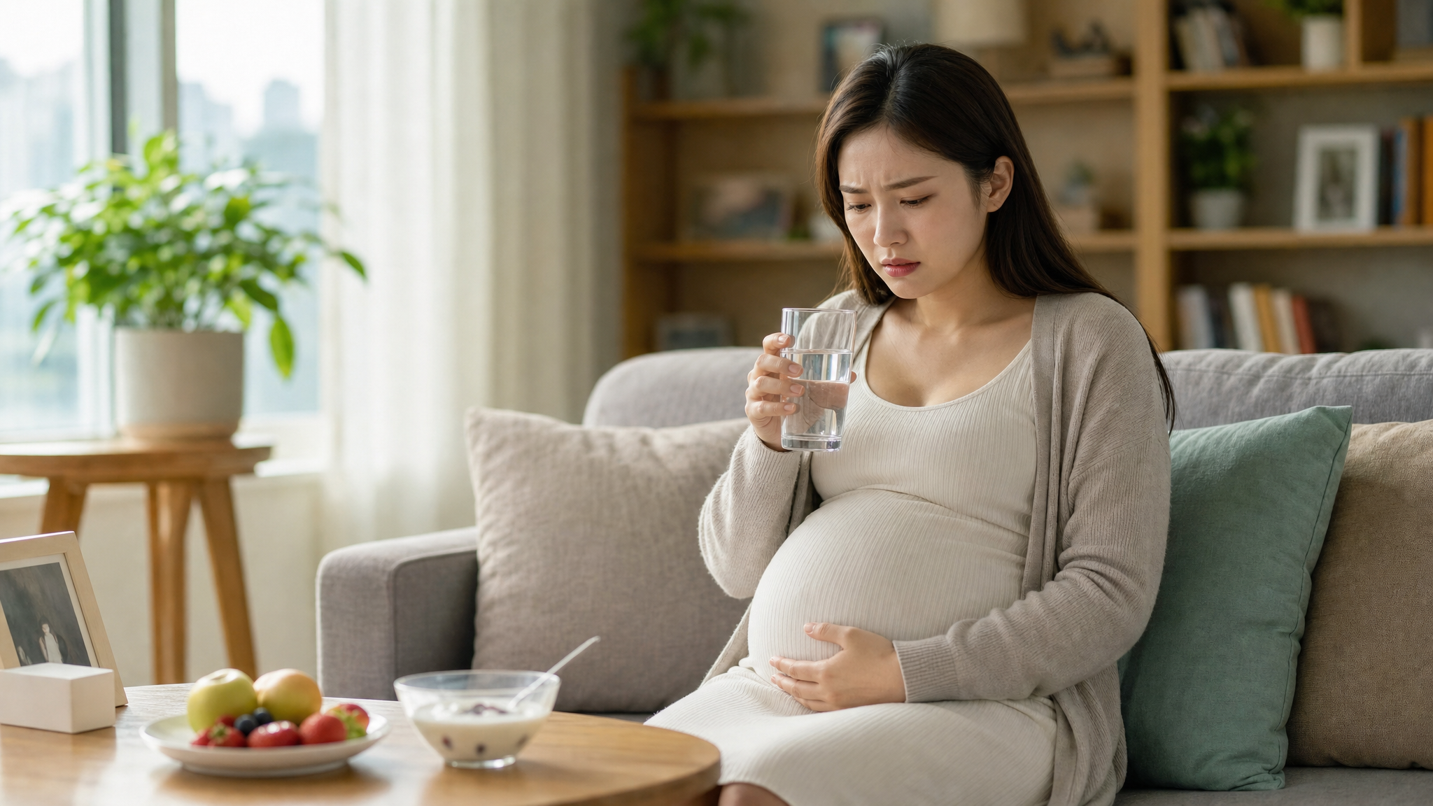 A beautiful young Chinese pregnant woman, slightly