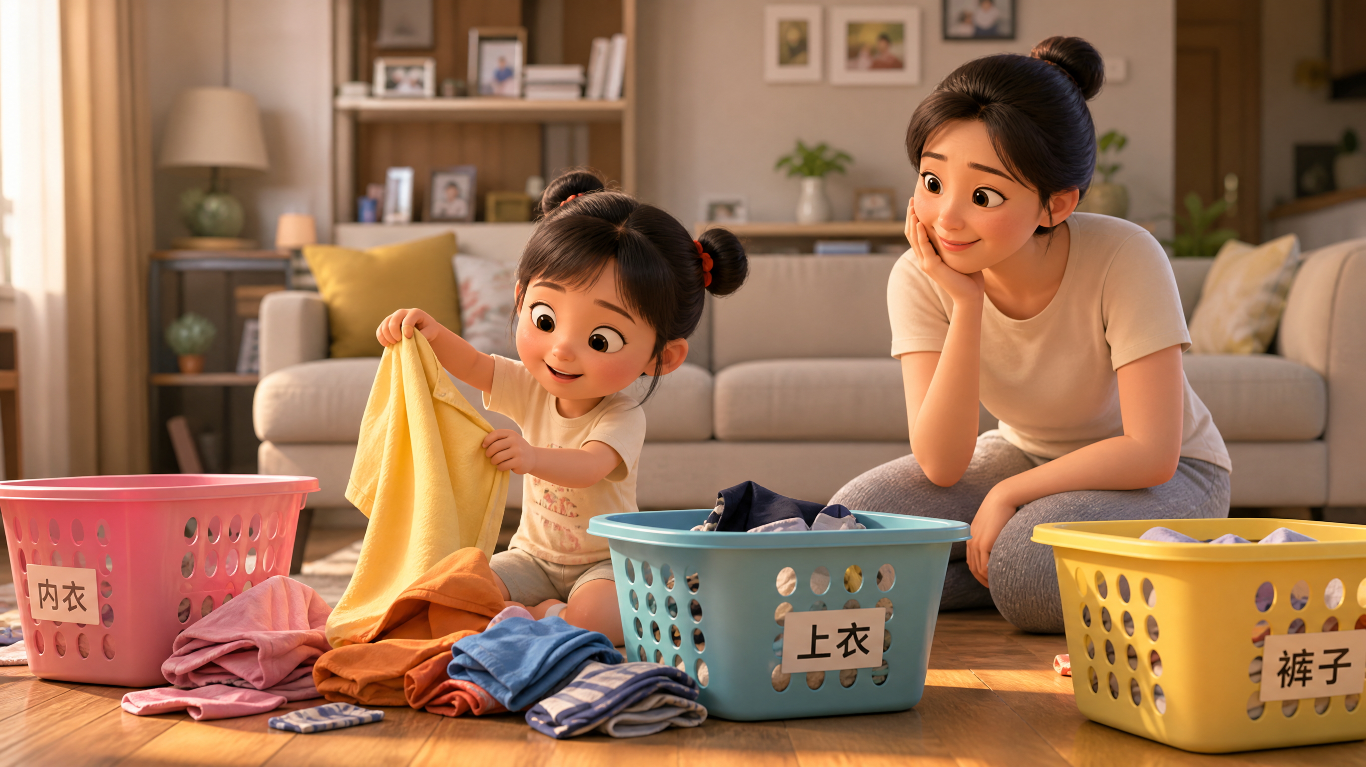 A cute 5-year-old Chinese kid sitting on the floor