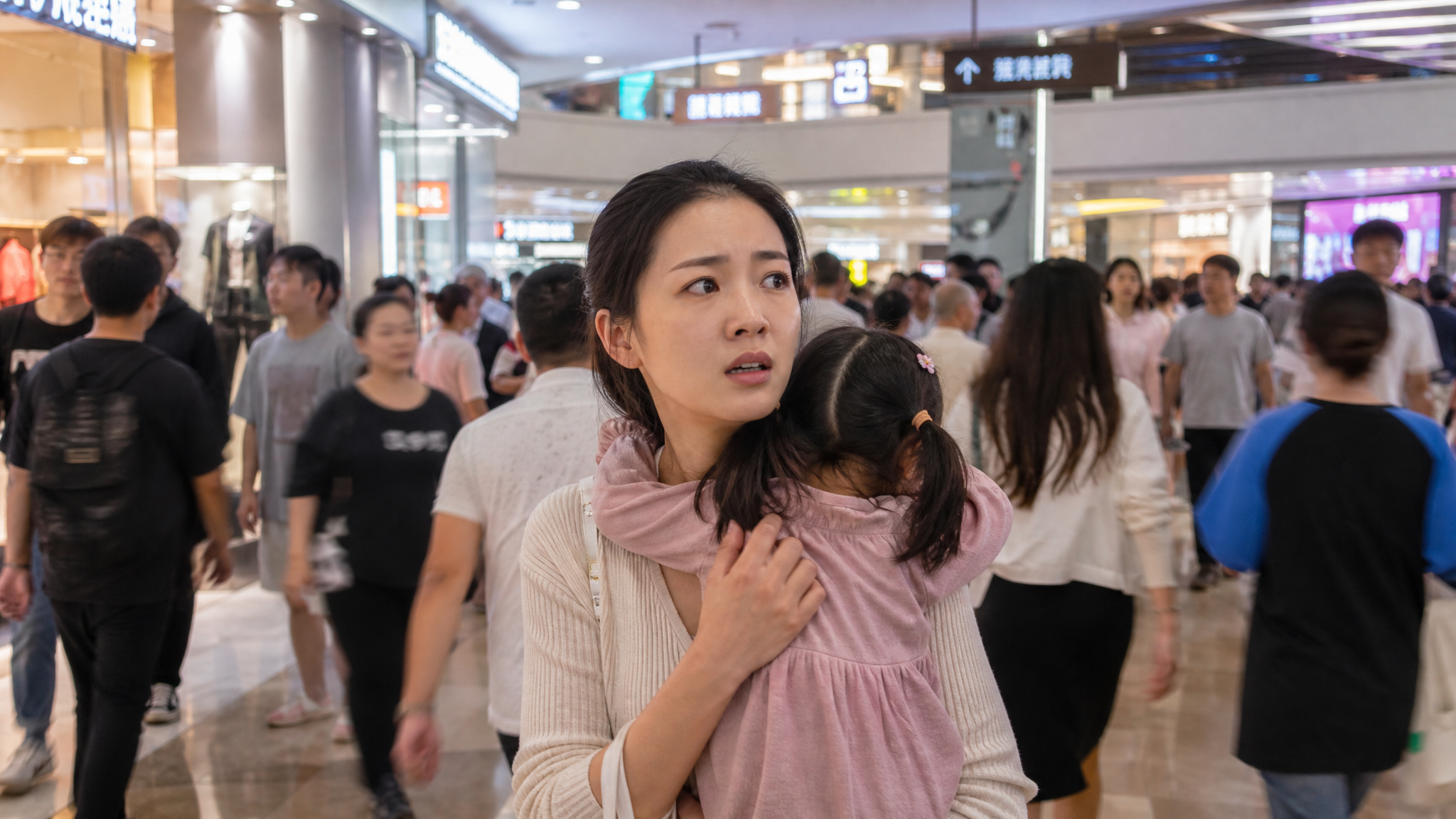 A realistic photography of a crowded modern shoppi