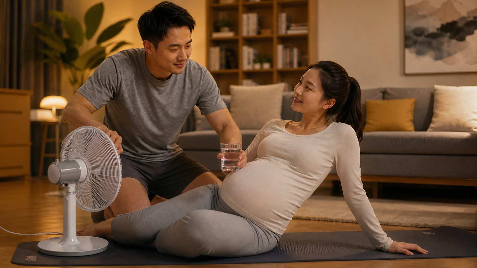 A warm scene of a Chinese couple in a modern livin