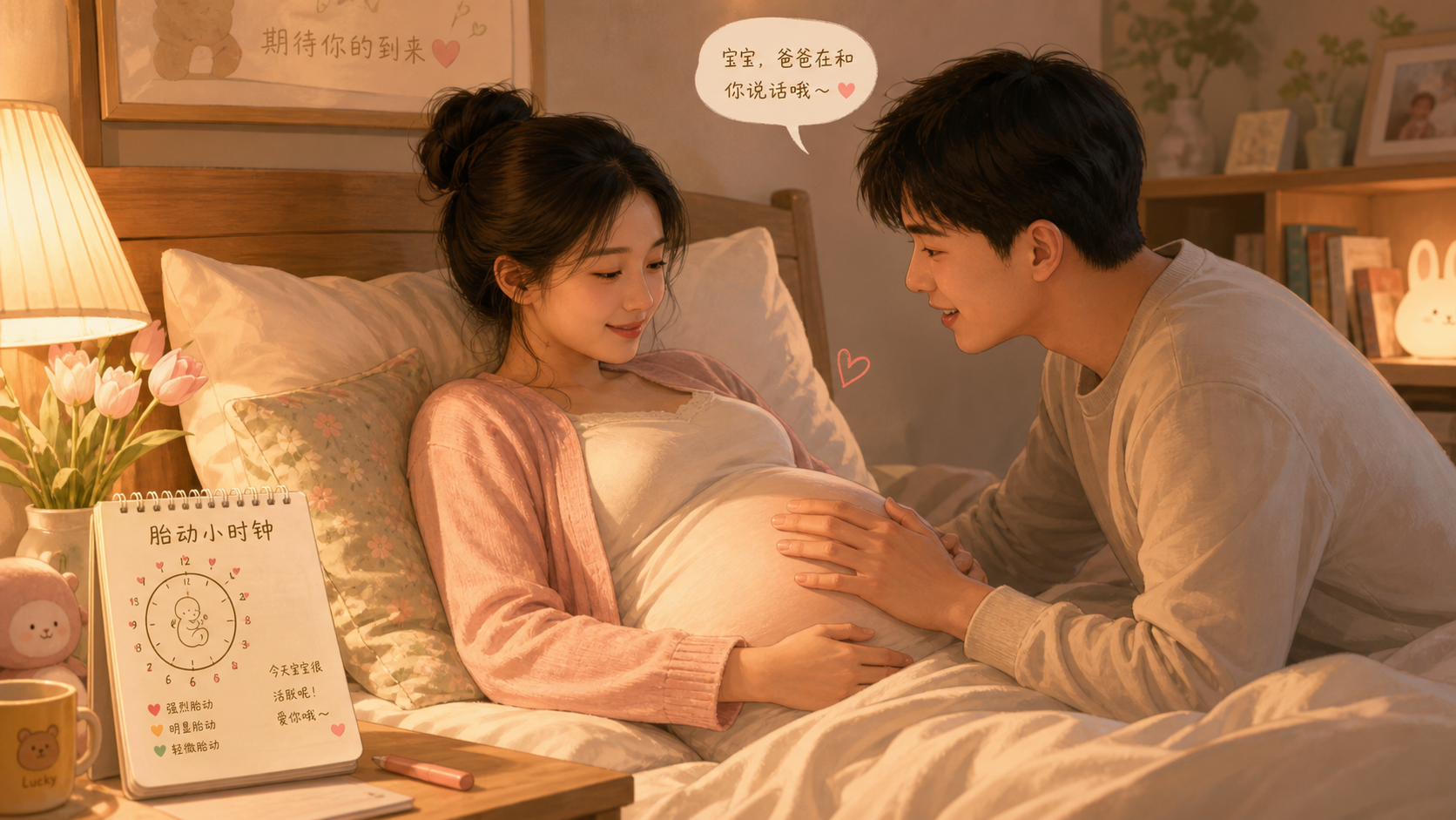 A cozy indoor scene of a young Chinese couple. The