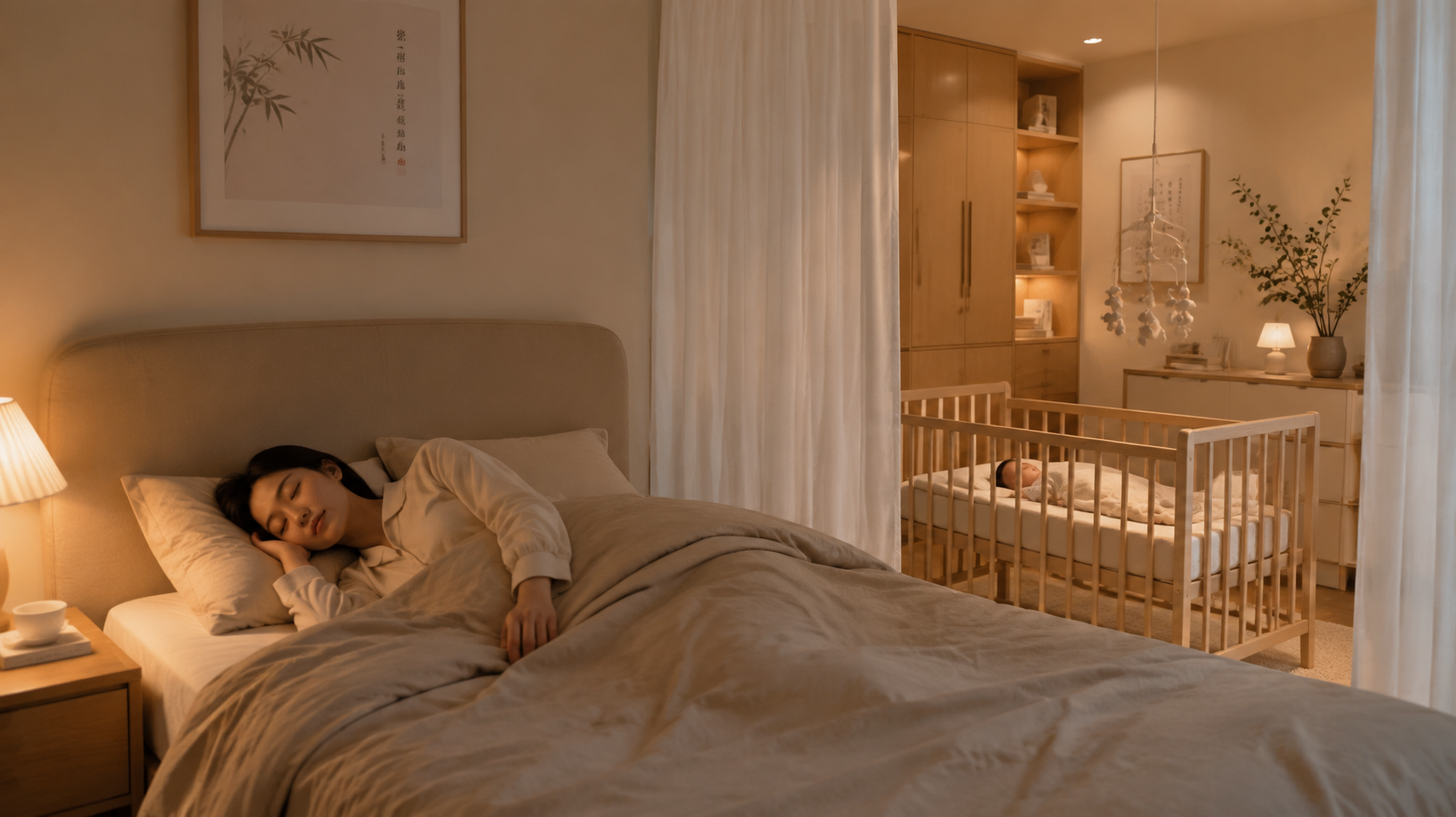 A cozy and quiet baby resting area in a modern Chi