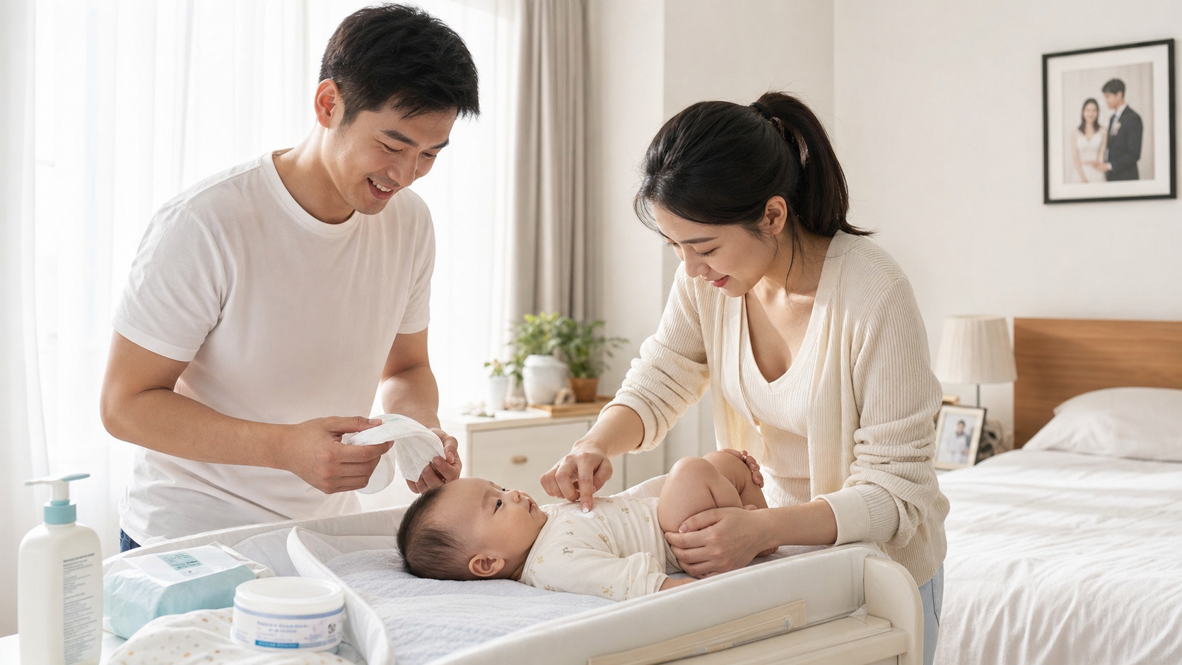 A heartwarming scene of a young Chinese couple wor