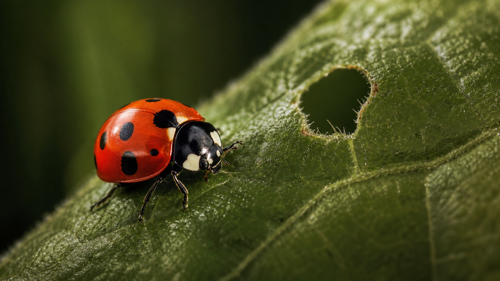 Extreme macro photography of a bright red ladybug 