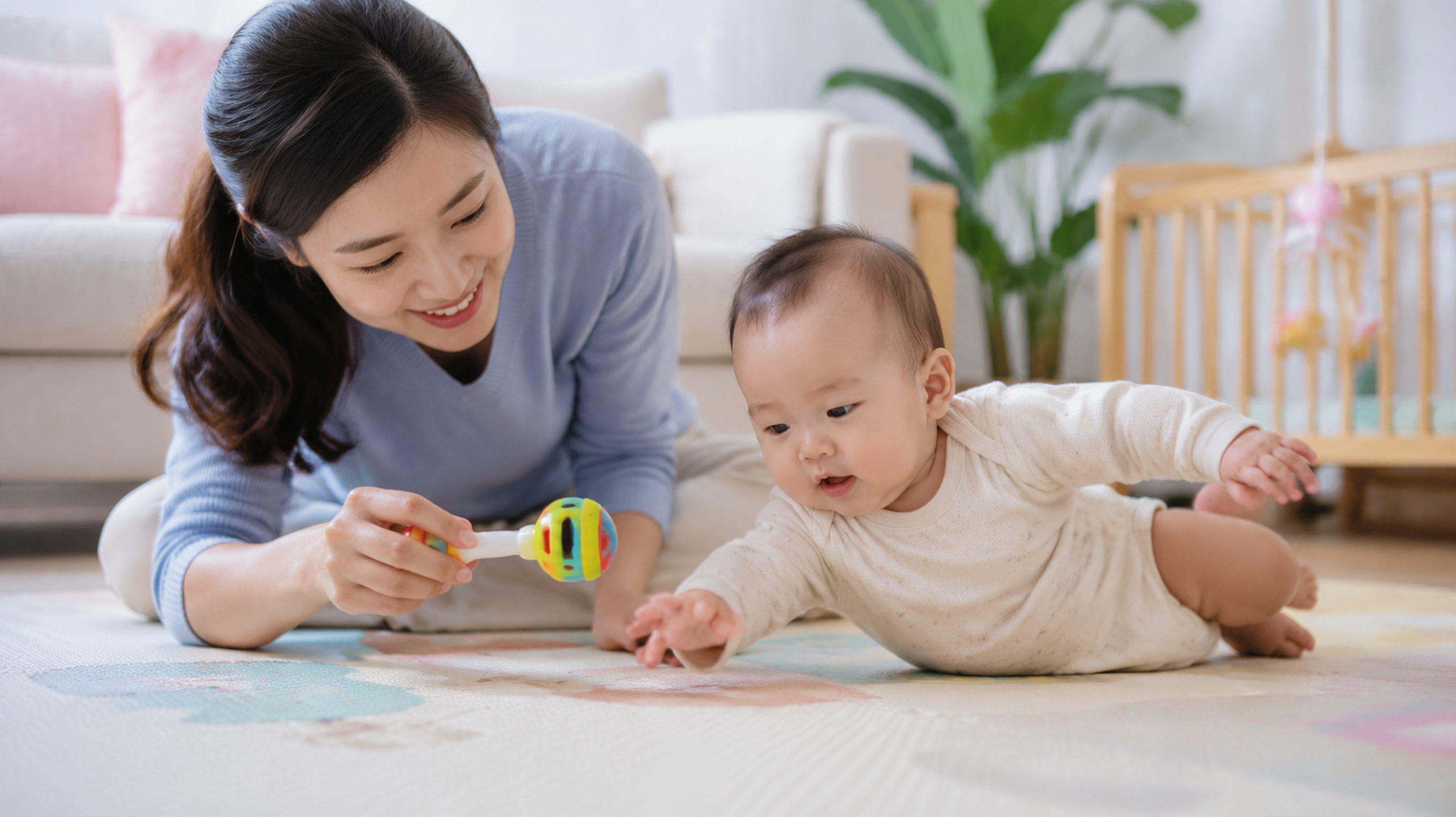 A photorealistic image of a Chinese mother guiding