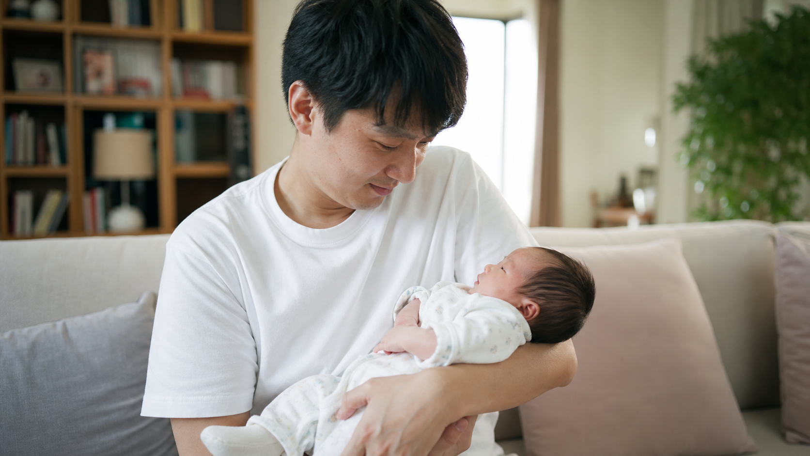 A realistic photography of a young Chinese father 