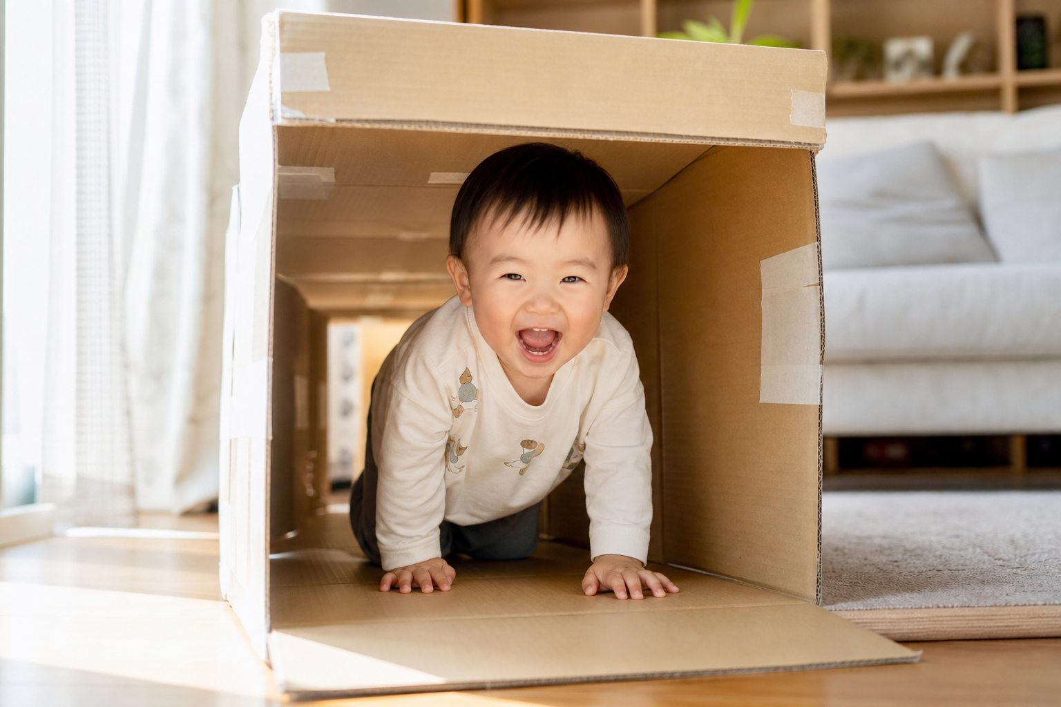 A cute Chinese toddler (around 1.5 years old) craw