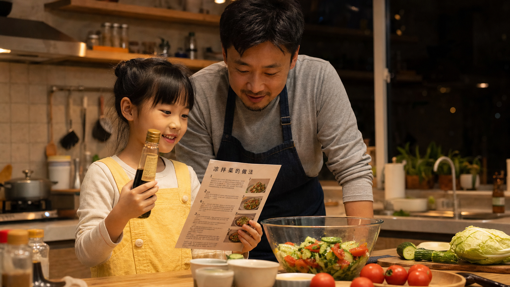 A Chinese father and his 7-year-old daughter in a 