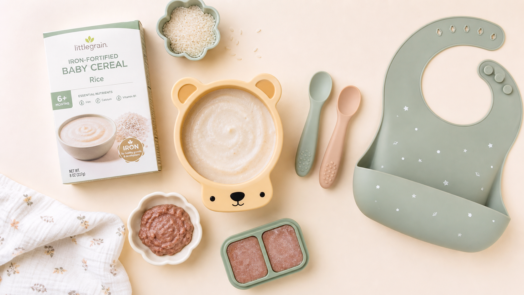 A top-down flatlay photography of baby food prepar