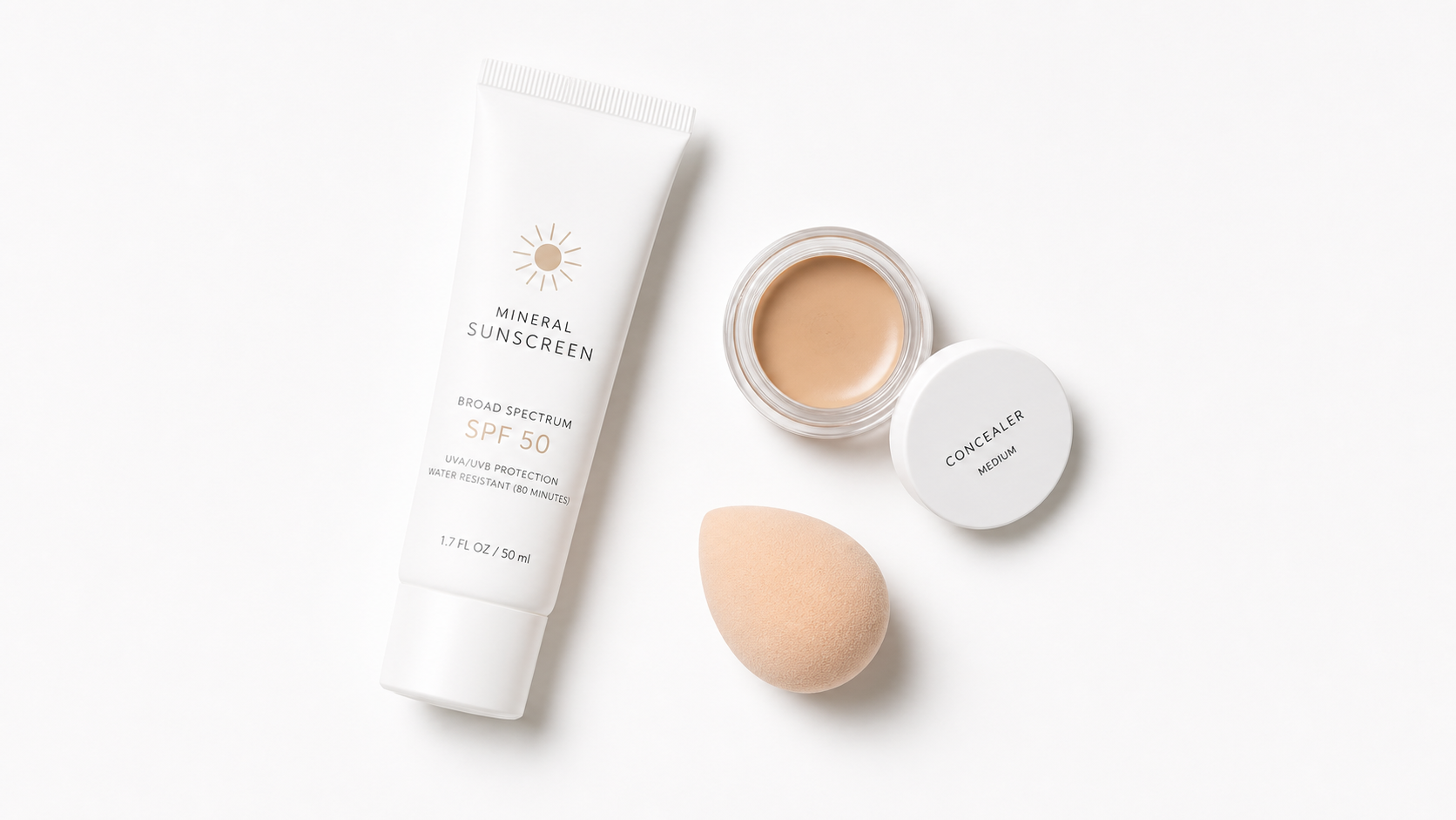 A minimalist flat lay photography on a pure white 