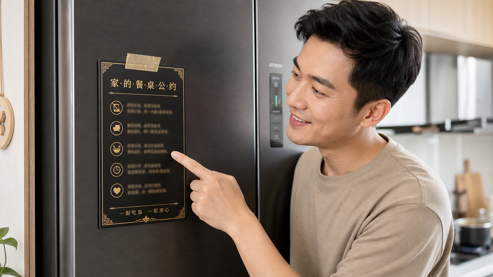 A close-up shot of a modern Chinese kitchen refrig