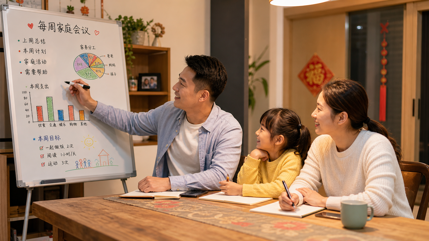 A warm Chinese family of three having a weekly mee