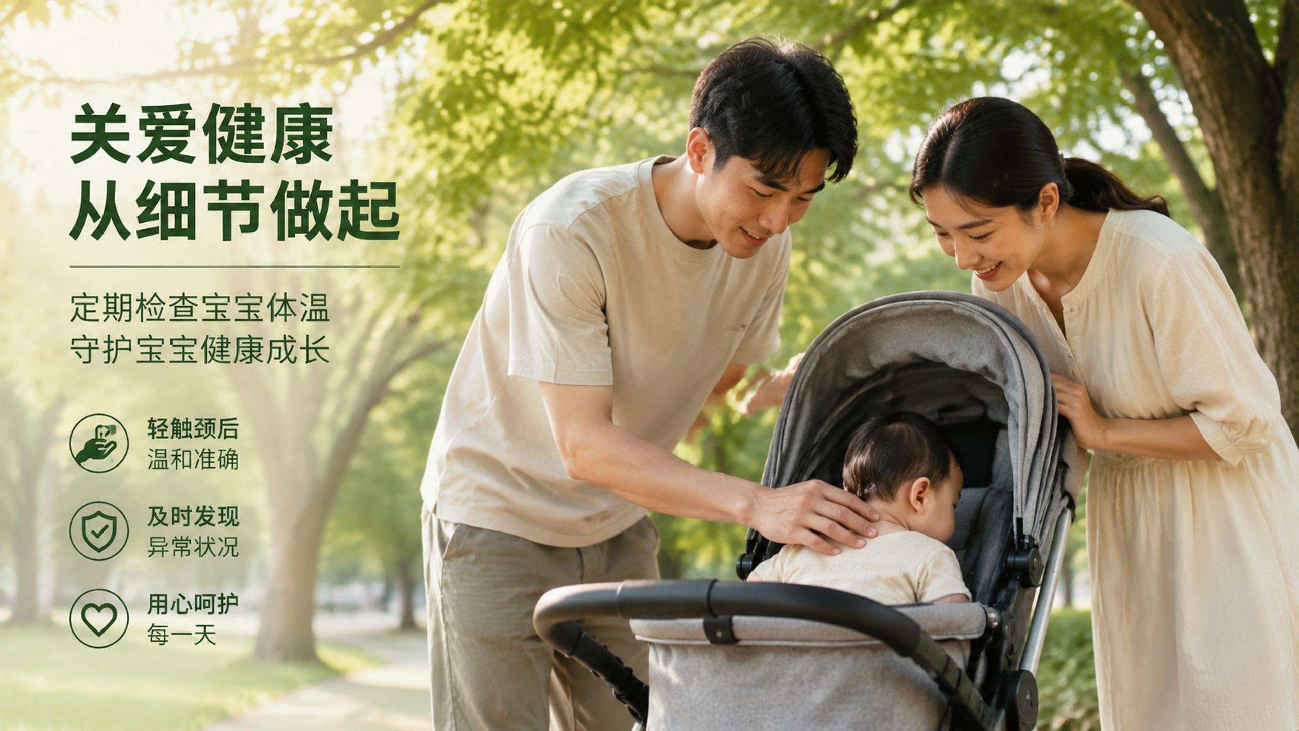 A caring Chinese mother and father standing under