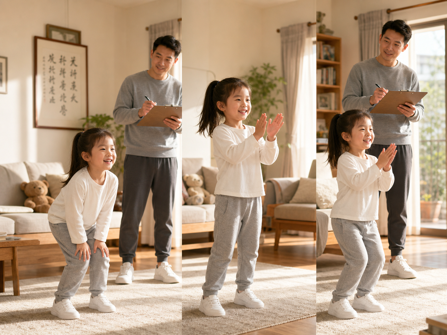 A cute 5-year-old Chinese child doing a sequence o