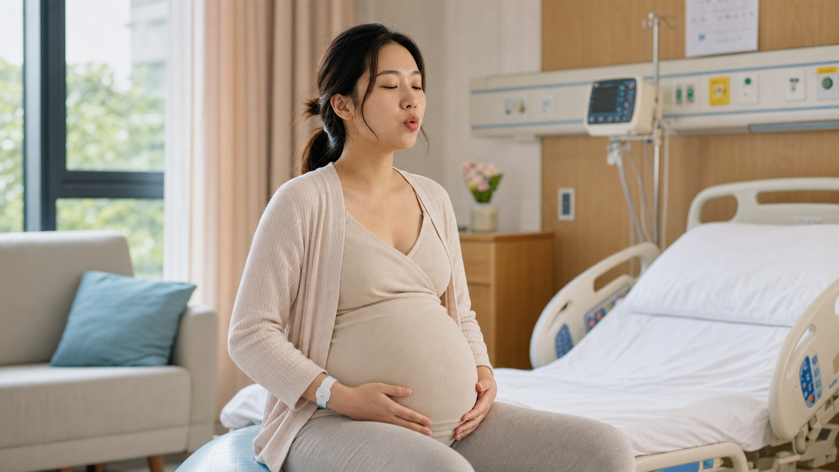 A realistic photography of a young Chinese pregnan