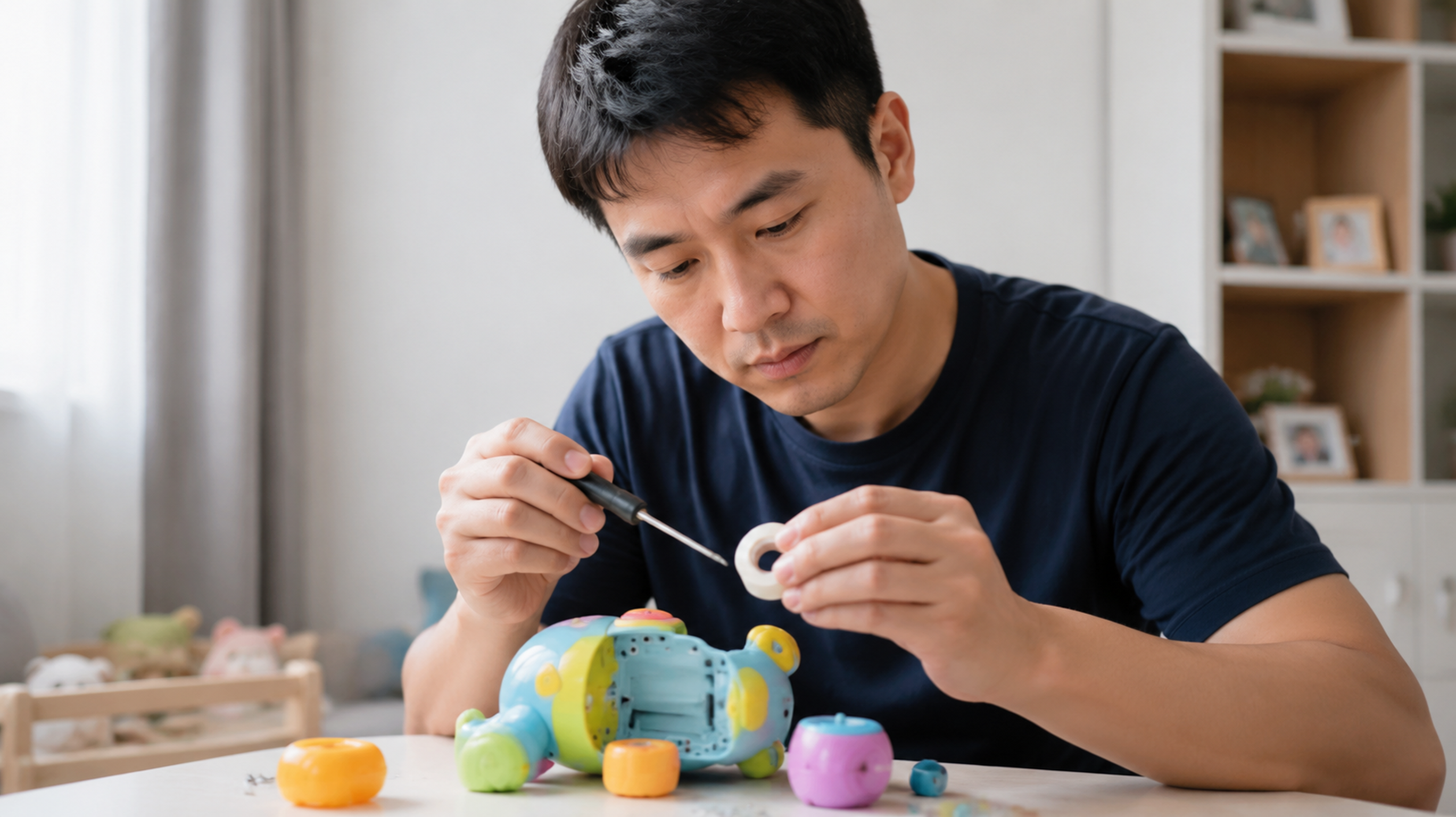 A close-up realistic shot of a young Chinese fathe