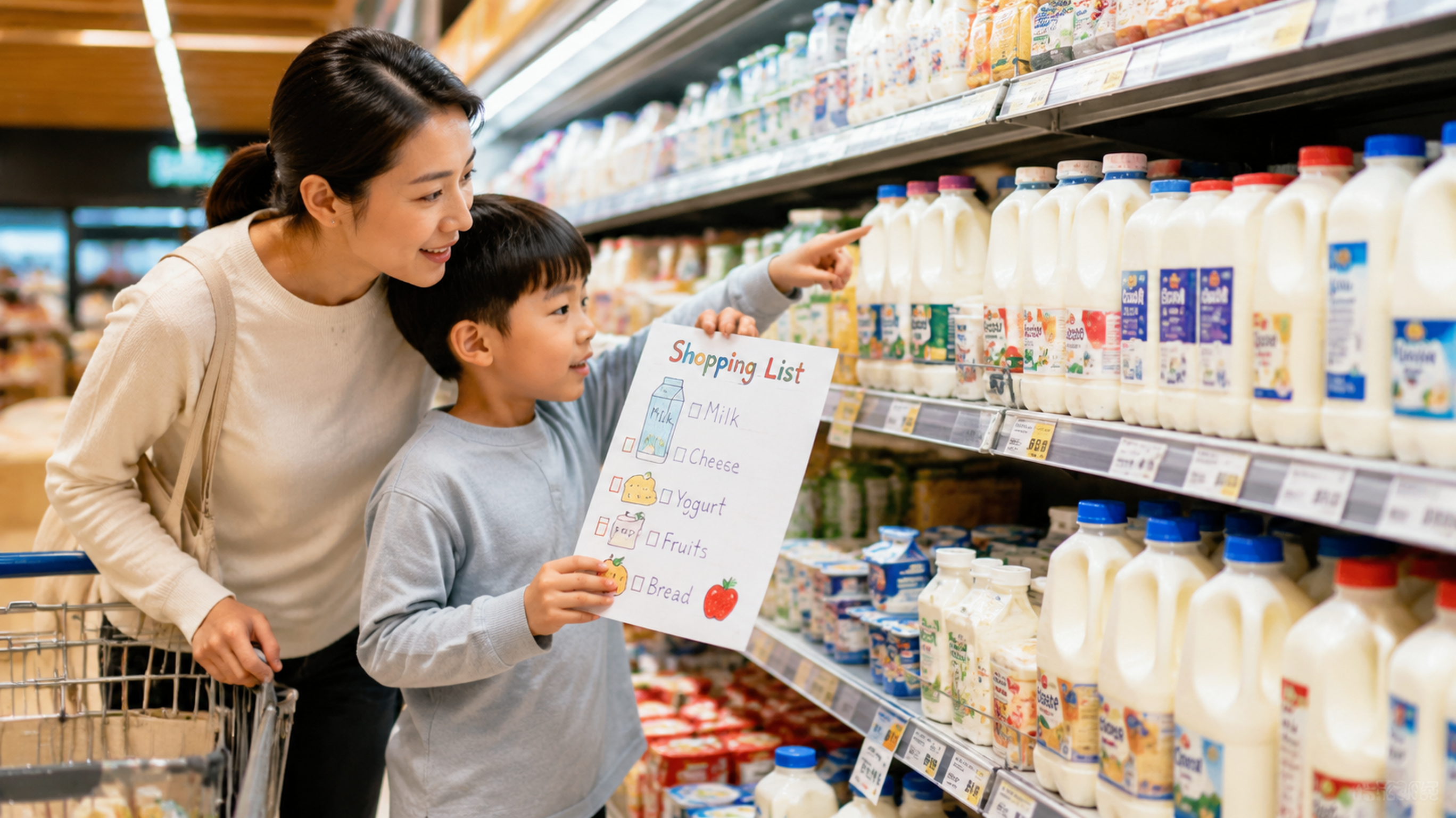 A Chinese mother and her 6-year-old son in a moder
