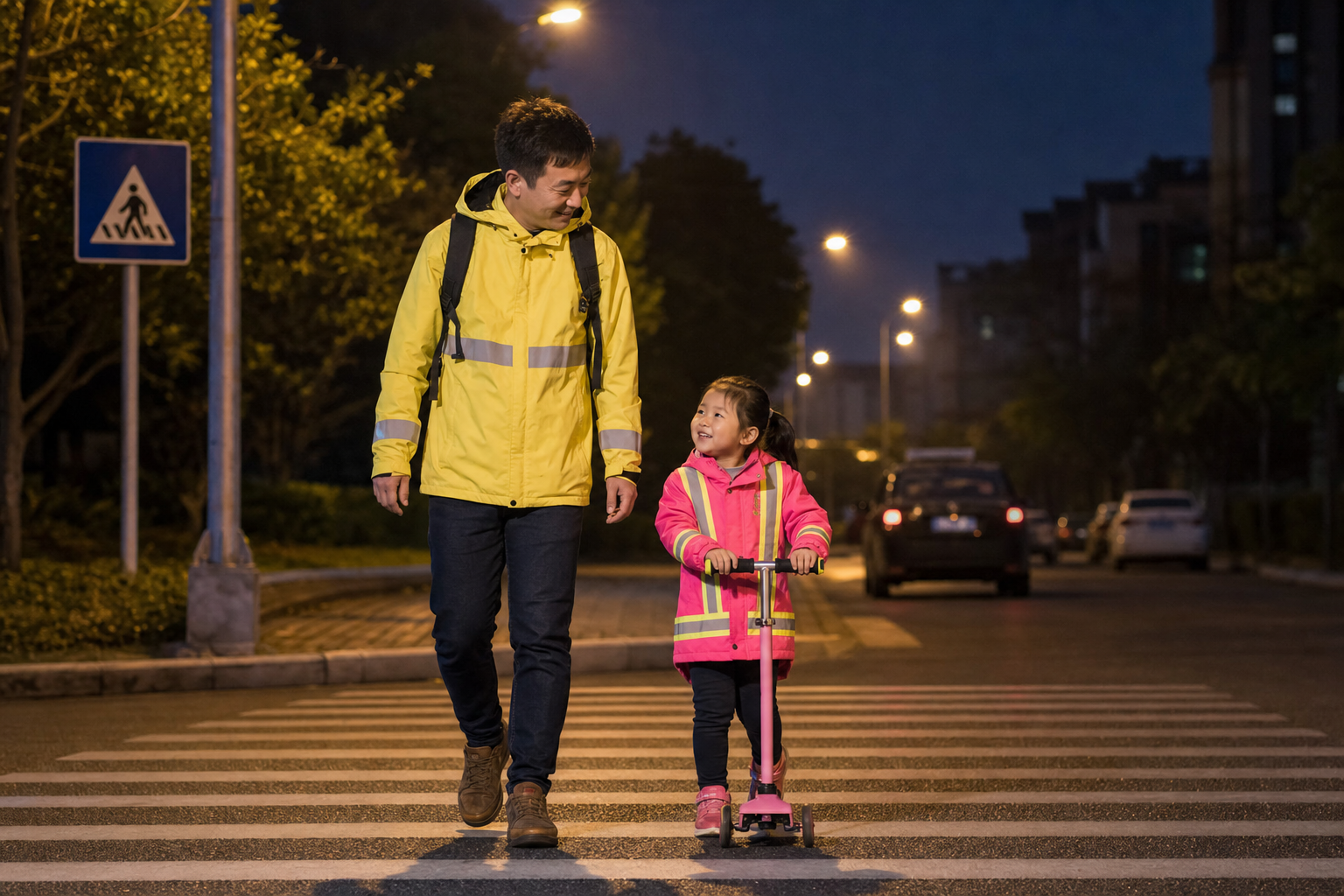A Chinese father and his 4-year-old daughter walki