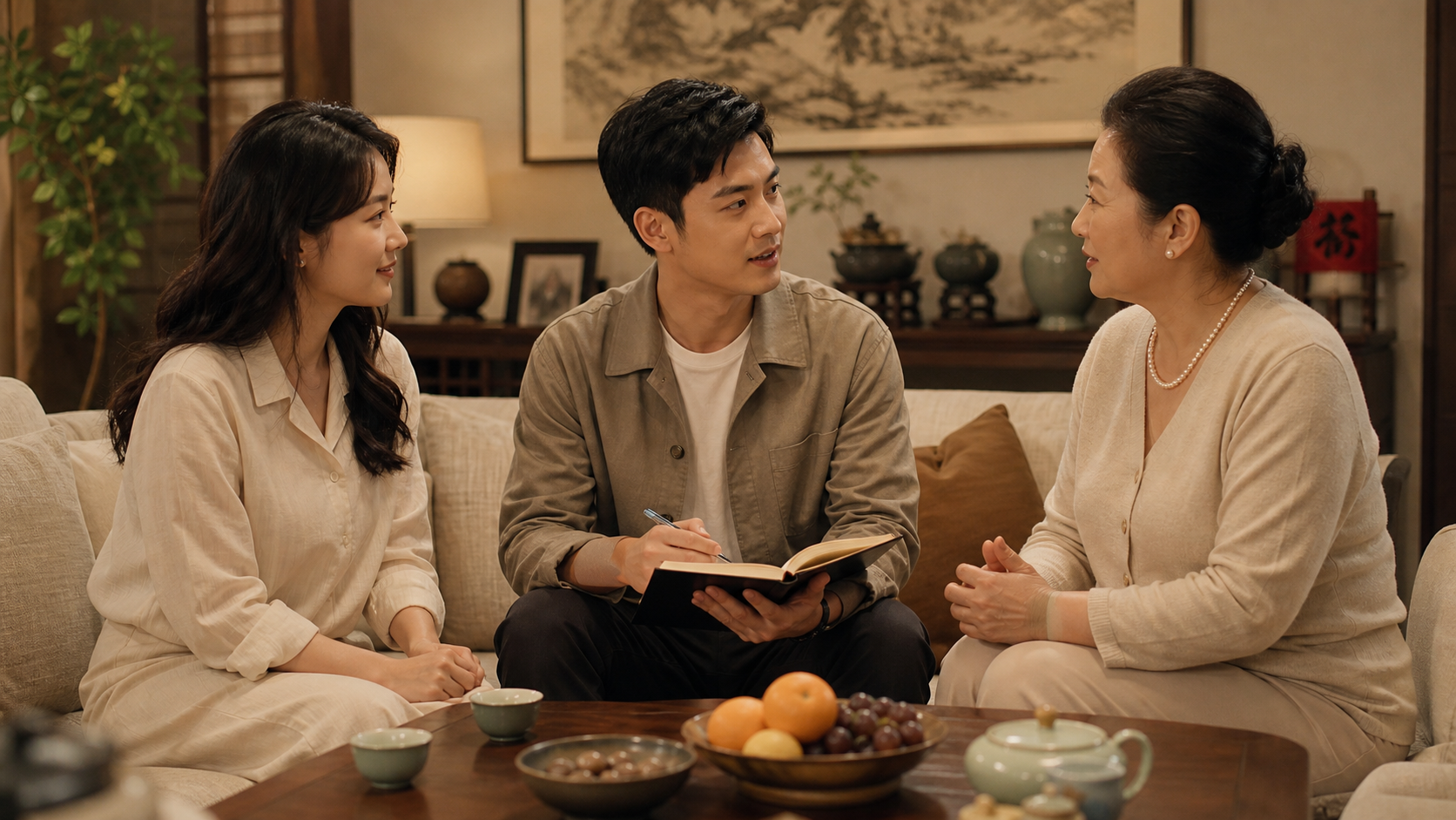 A warm and harmonious scene of a Chinese family (a