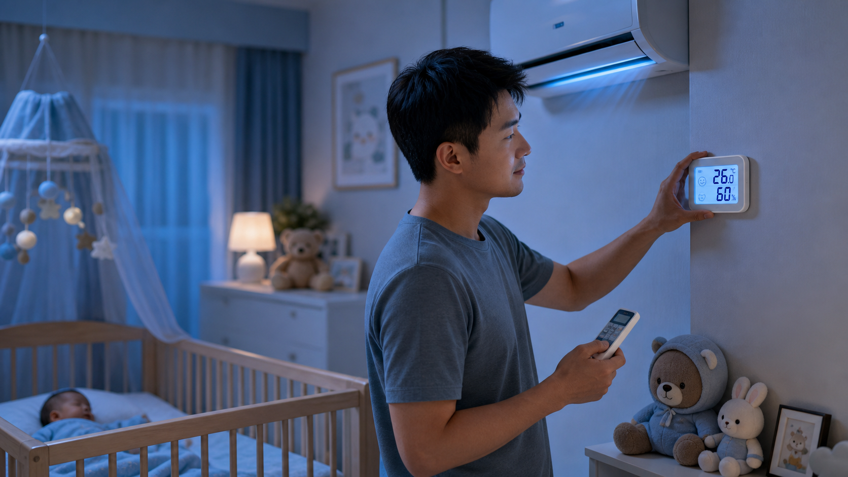 A caring Chinese young father checking a digital r