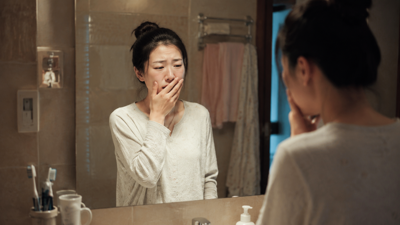 A photorealistic image of a young Chinese mother i