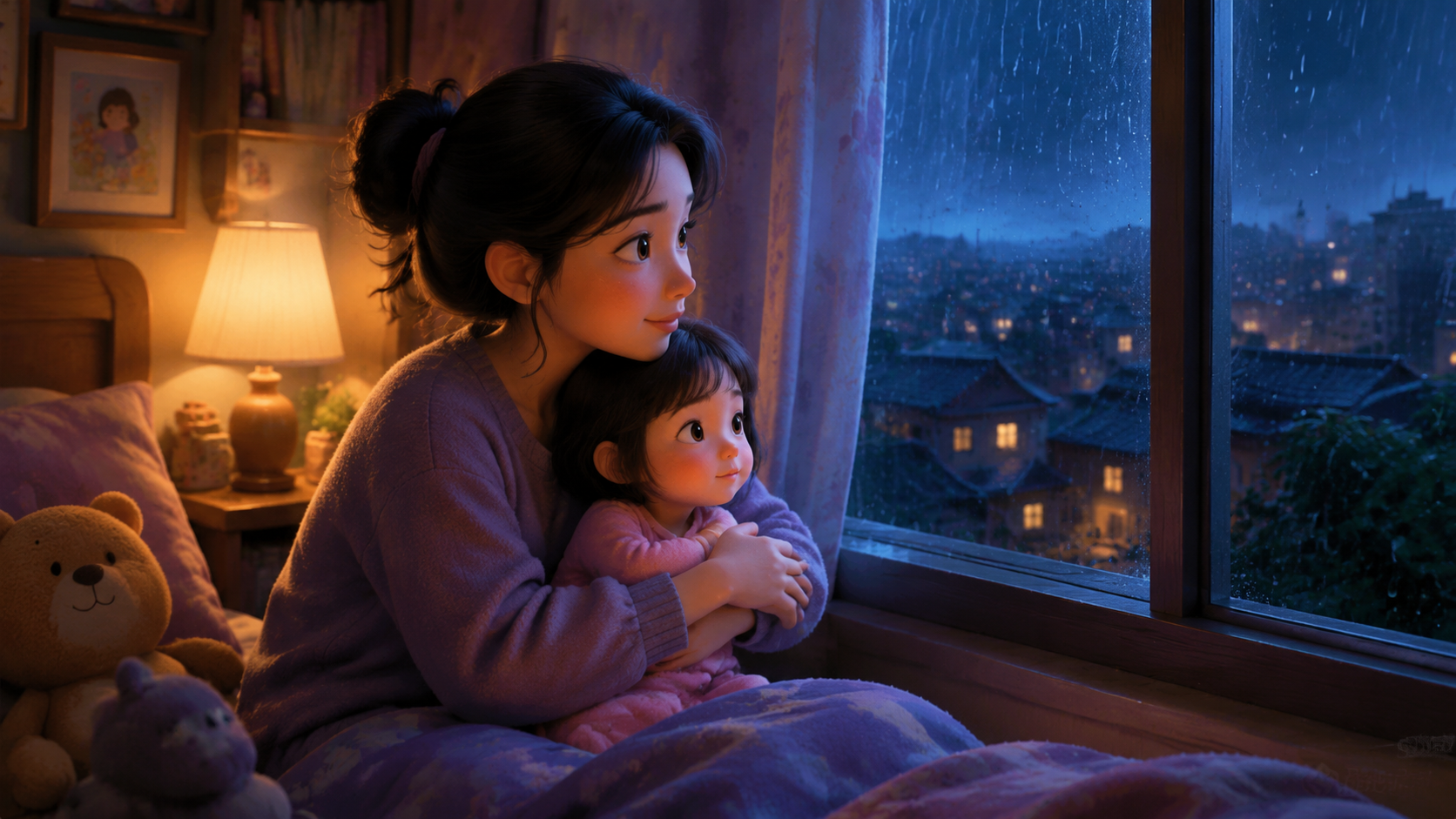 High quality illustration, a Chinese mother gently
