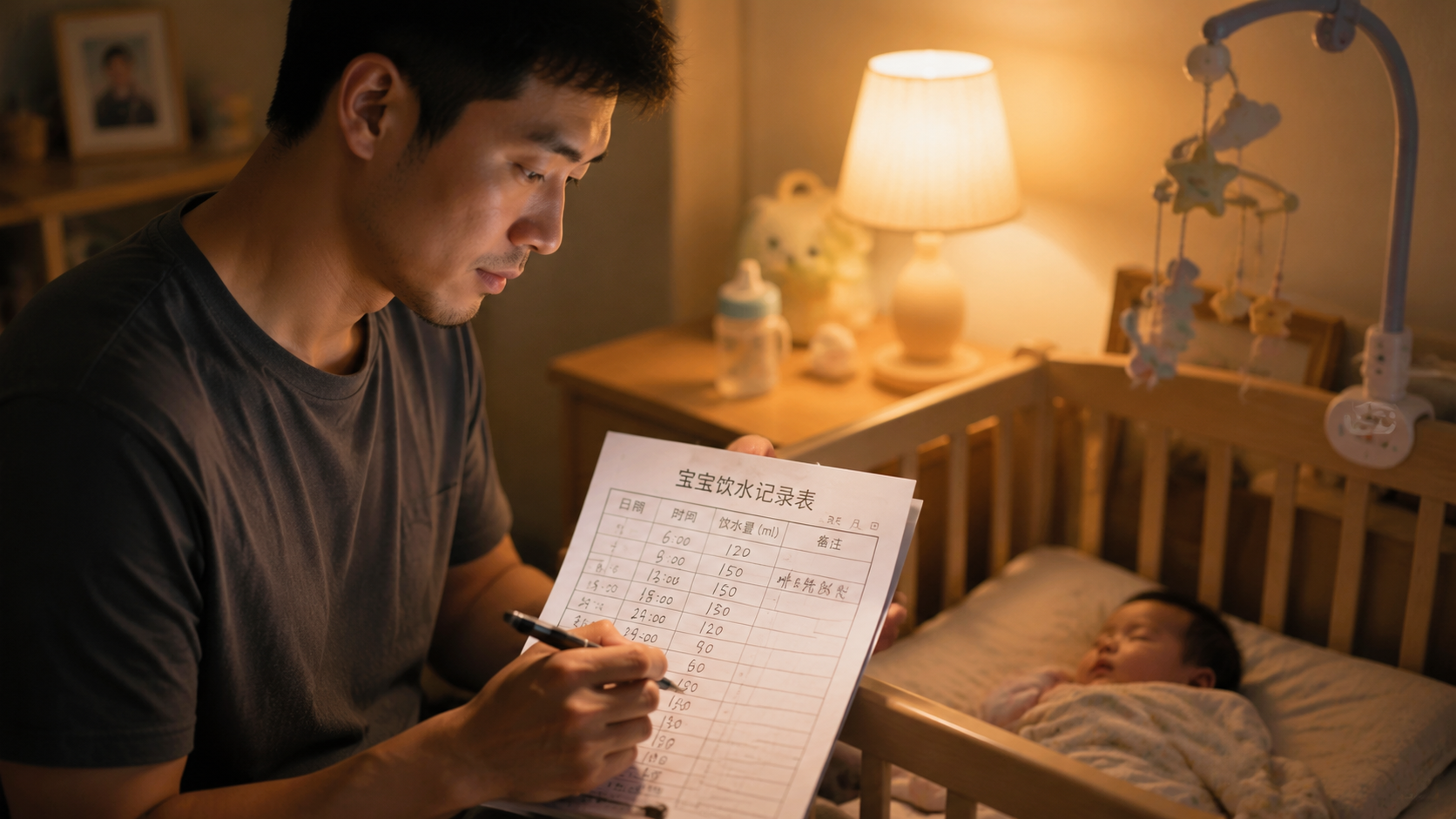 A warm, detailed photo of a Chinese father sitting