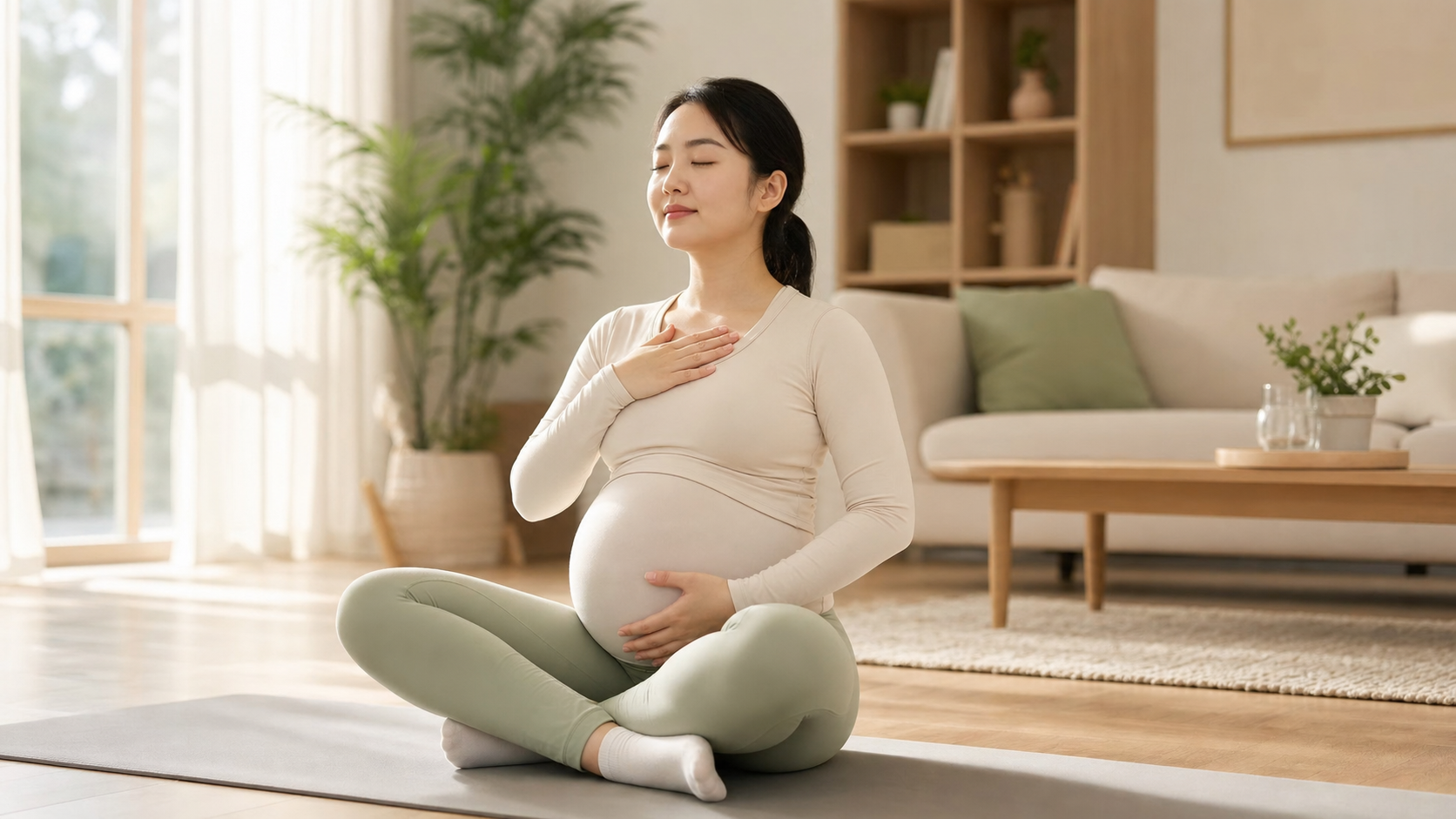 A beautiful Chinese pregnant woman in her third tr