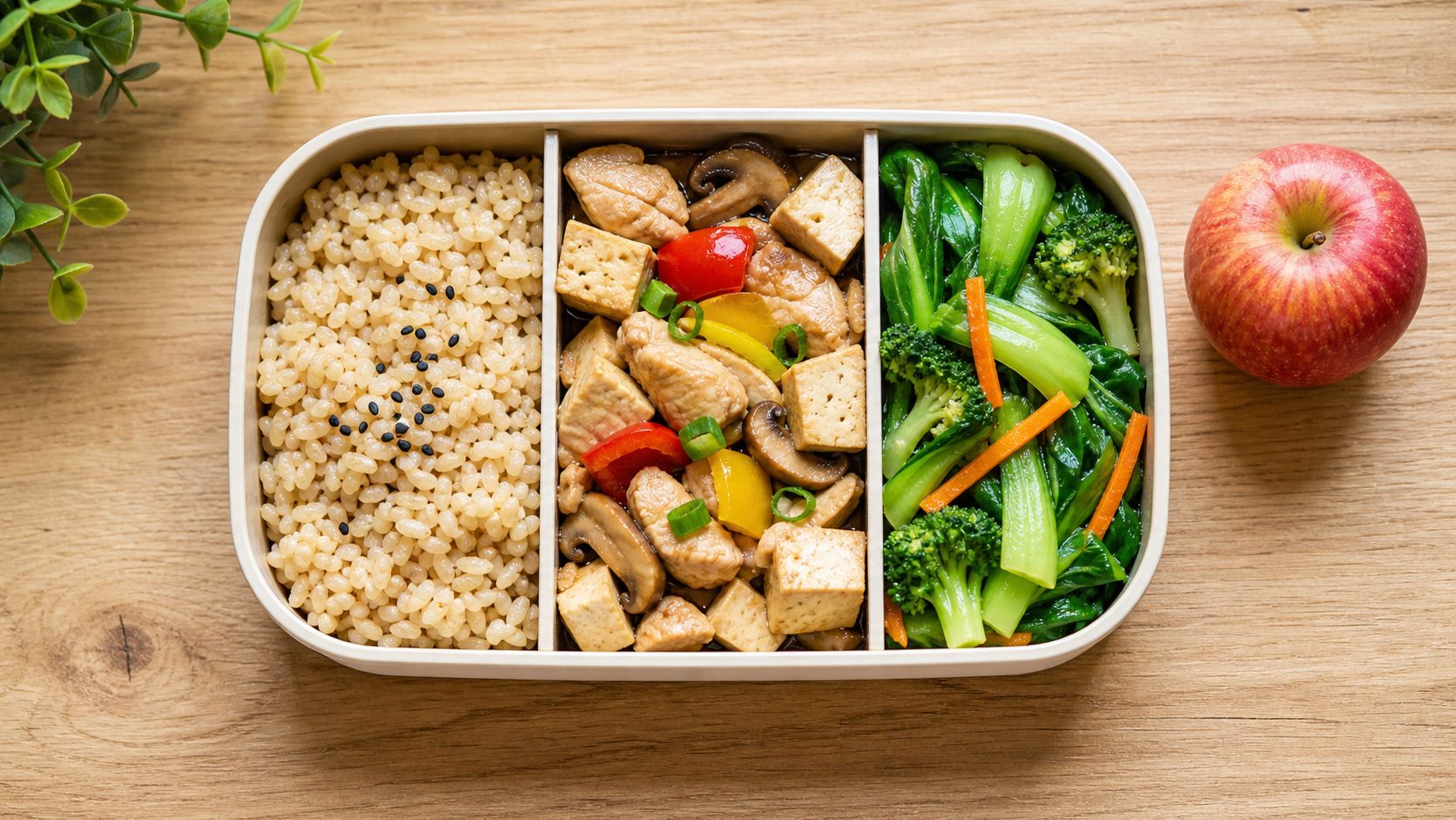 A top-down view of a healthy, appetizing bento box
