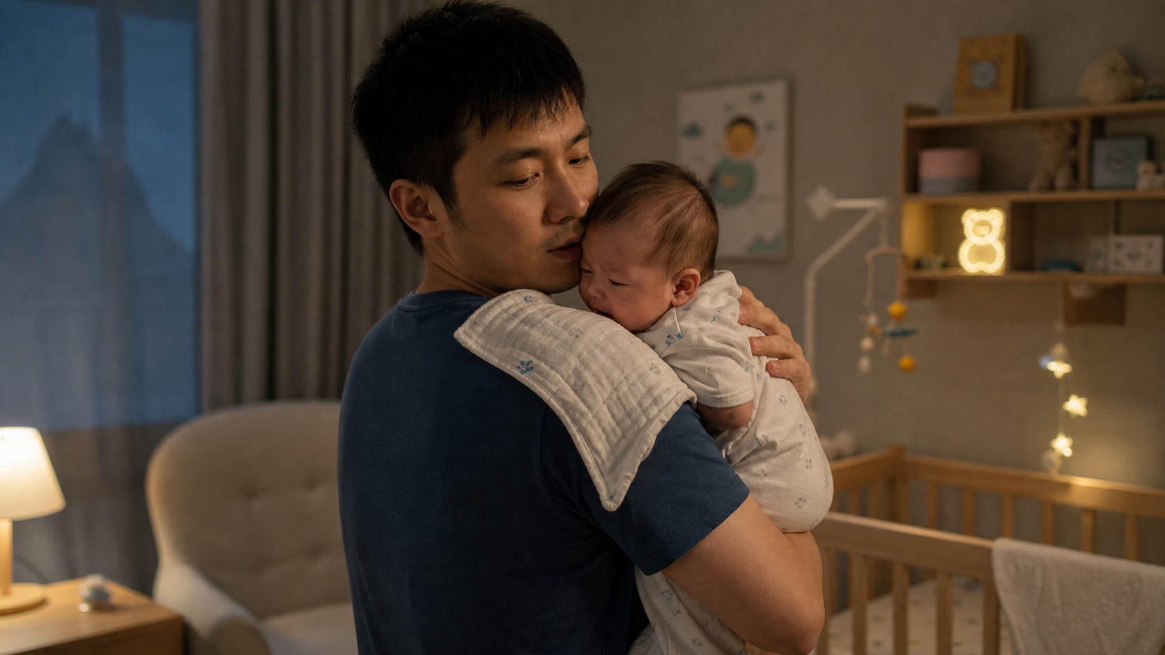 Realistic daily photography, a young Chinese fathe
