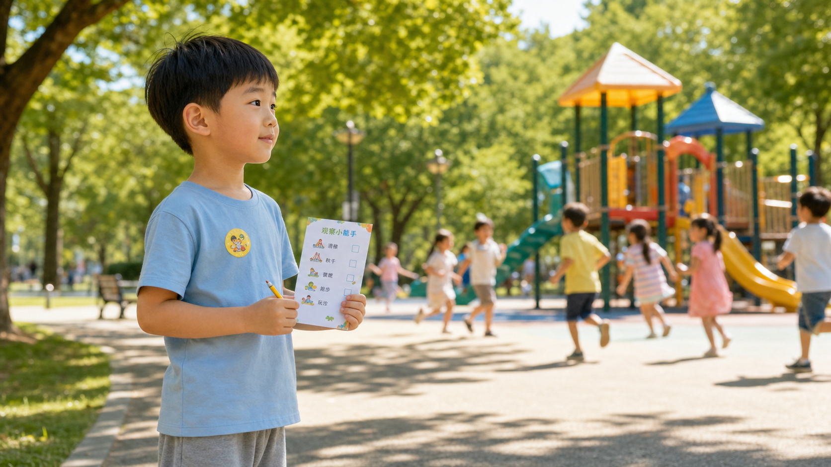 A cute 5-year-old Chinese boy standing at a safe d