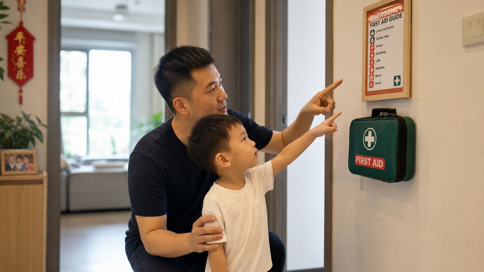 A Chinese father and his young child practicing sa