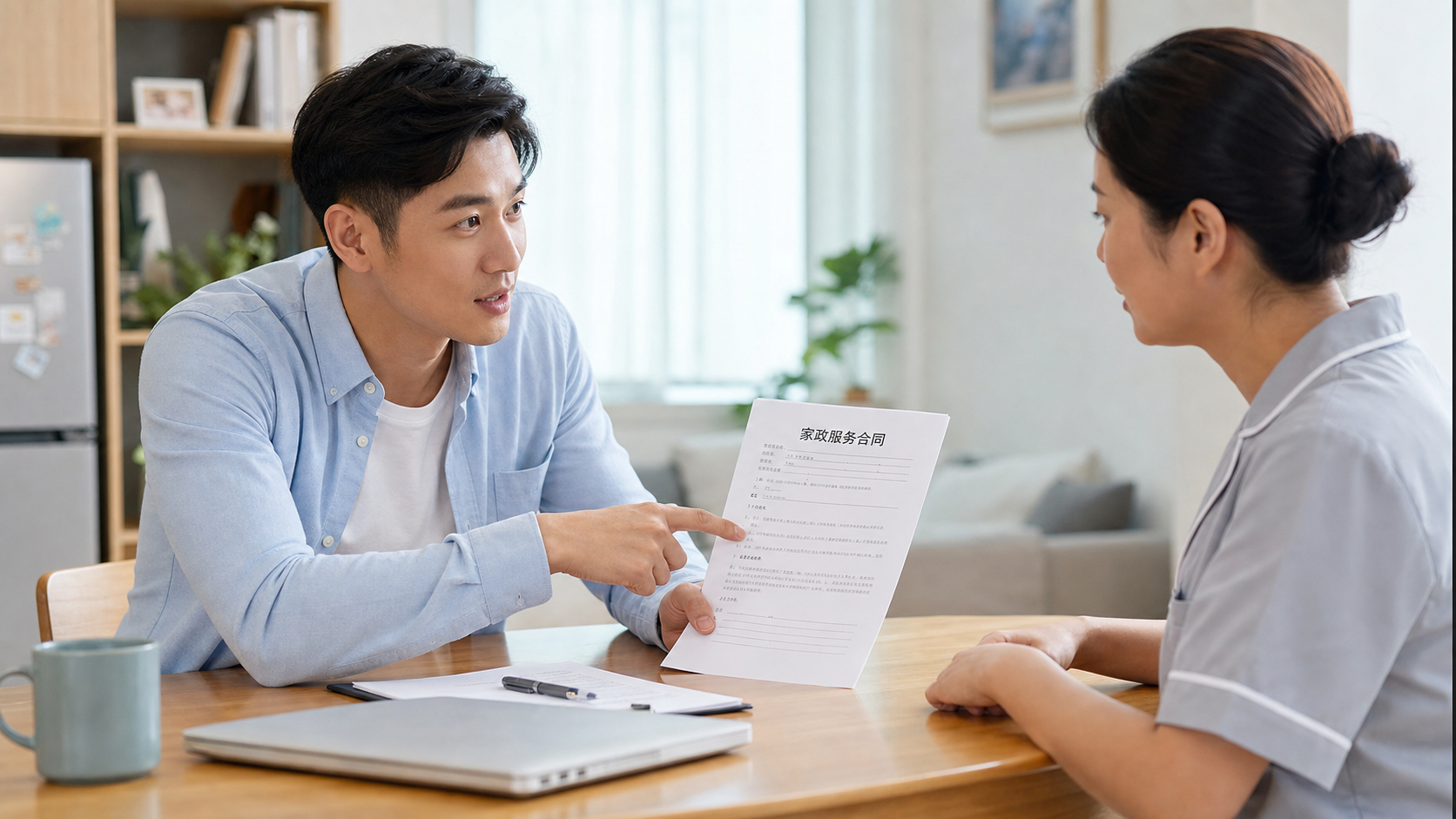 A confident Chinese young father sitting at a dini