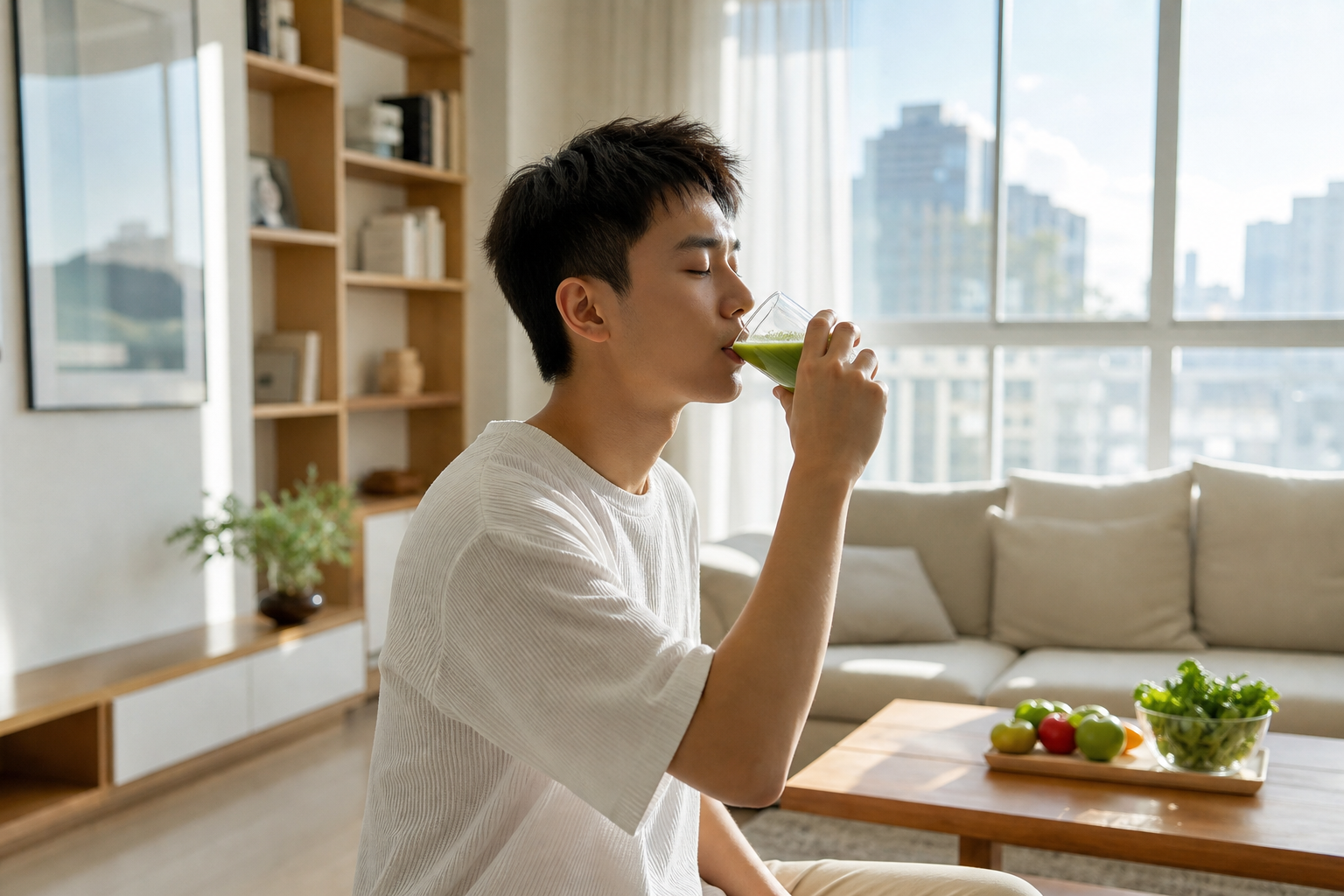 A young Chinese man in loose, breathable casual su