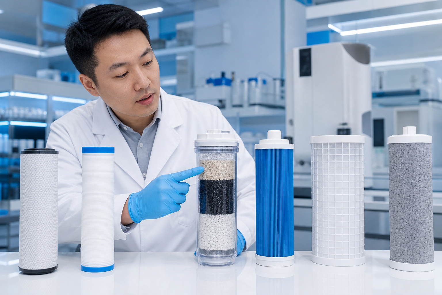 A clean, well-lit laboratory table showing a compa