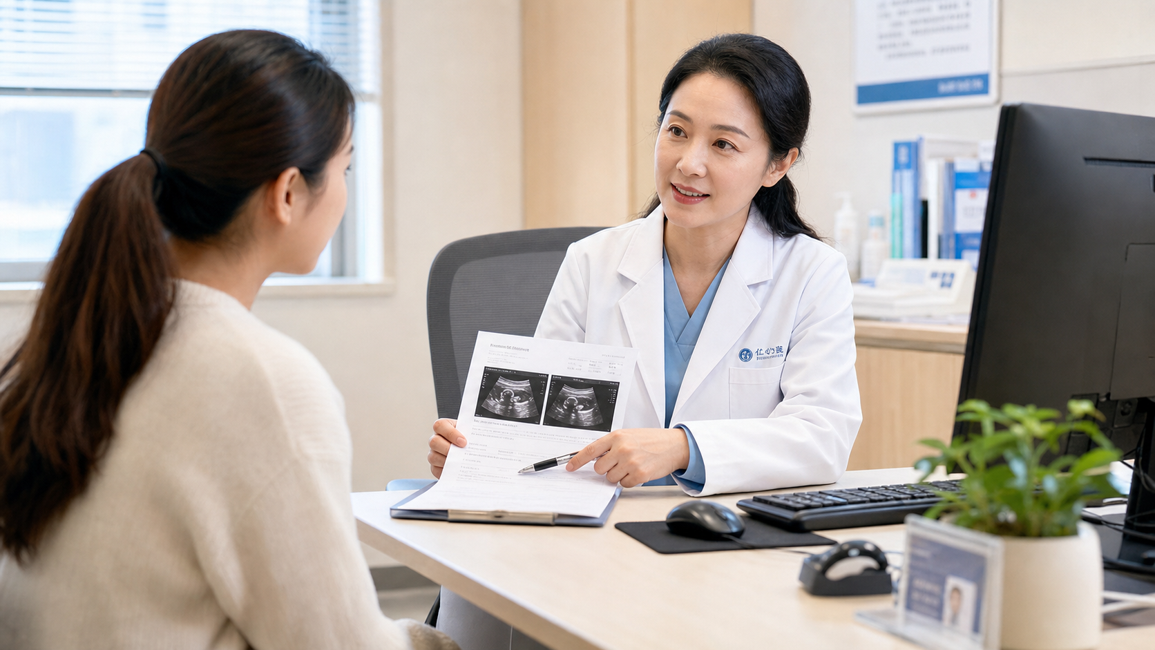A professional Chinese female doctor in a white co