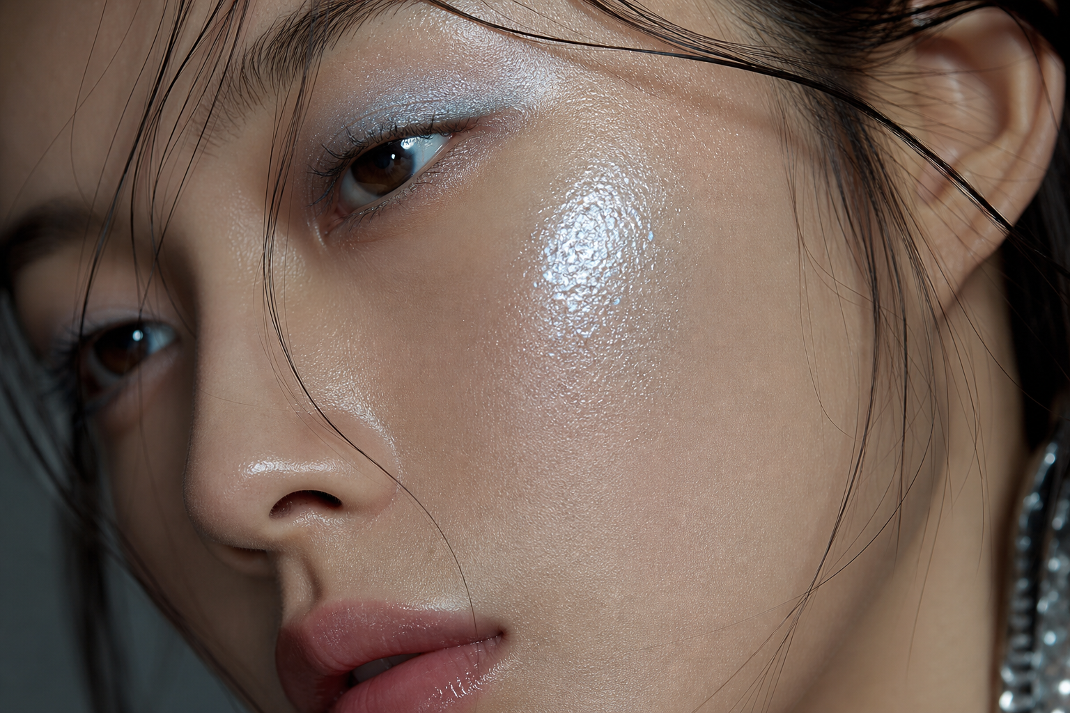 Close-up shot of a beautiful Chinese woman's face,