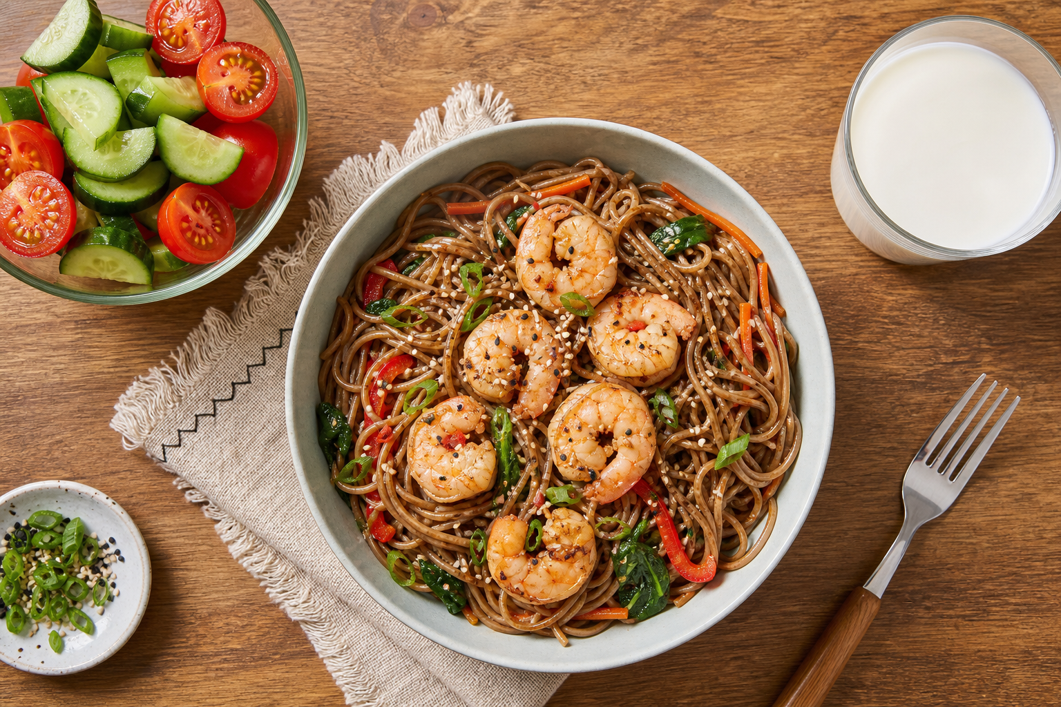 A top-down view of a healthy pregnancy meal prep o