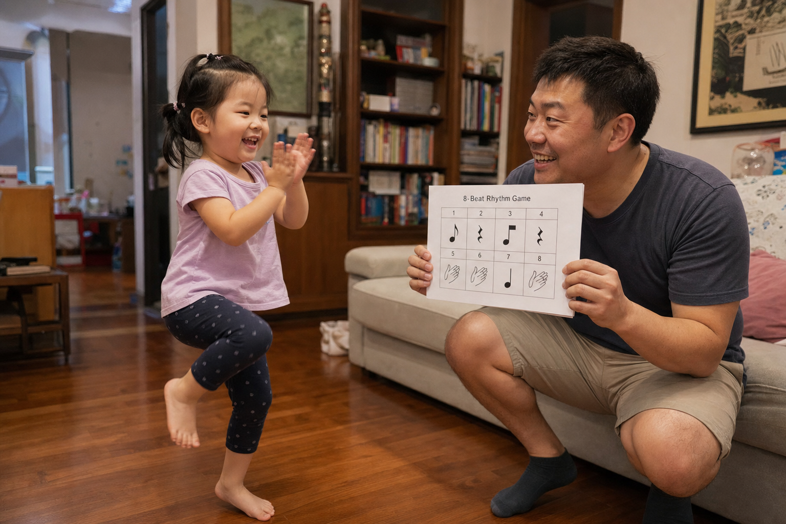 A Chinese father and his little daughter playing a