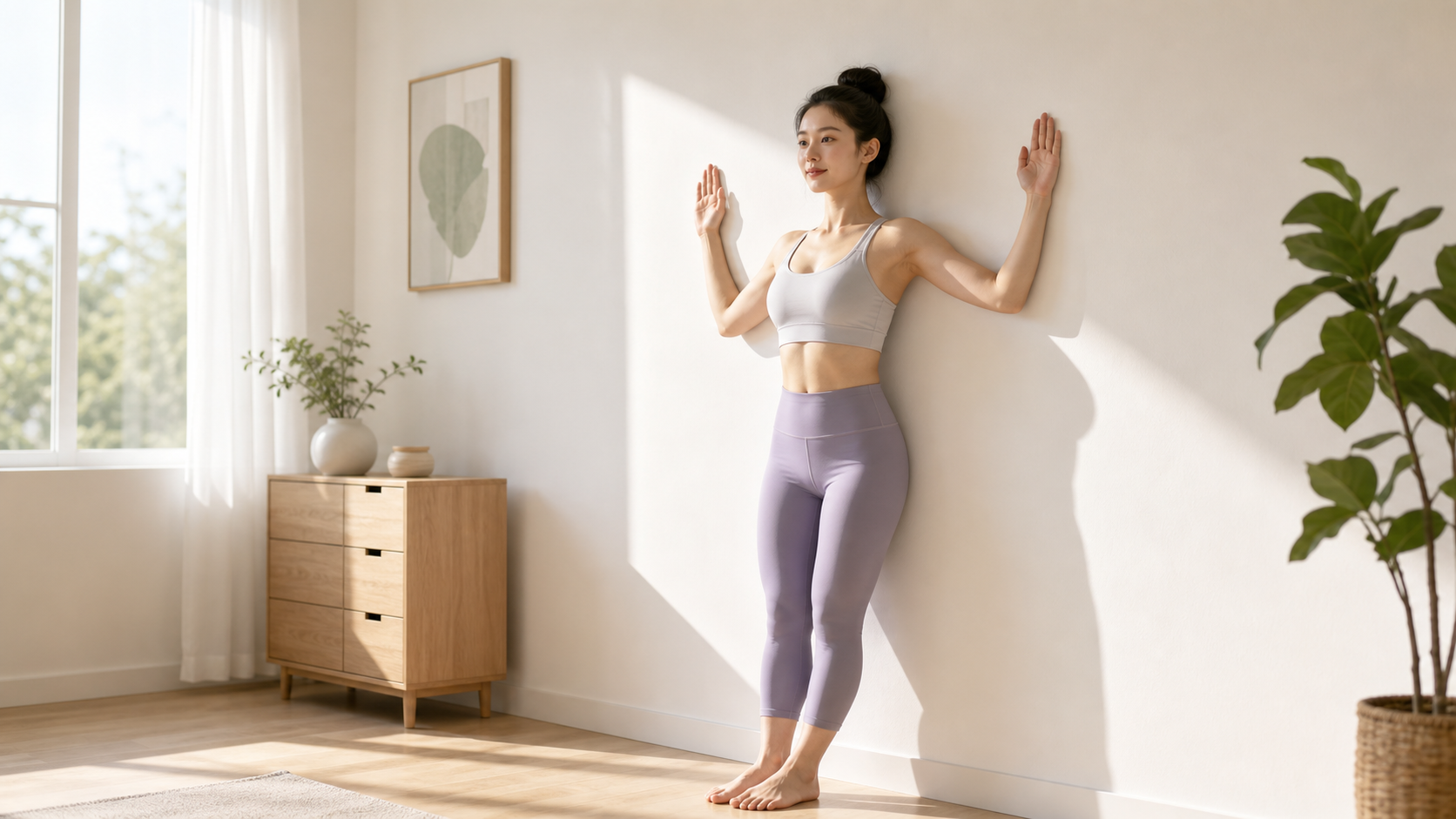 A full body shot of a fit young Chinese woman wear