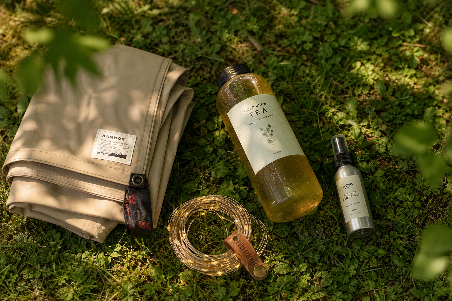 A beautiful flatlay photography of minimalist camp