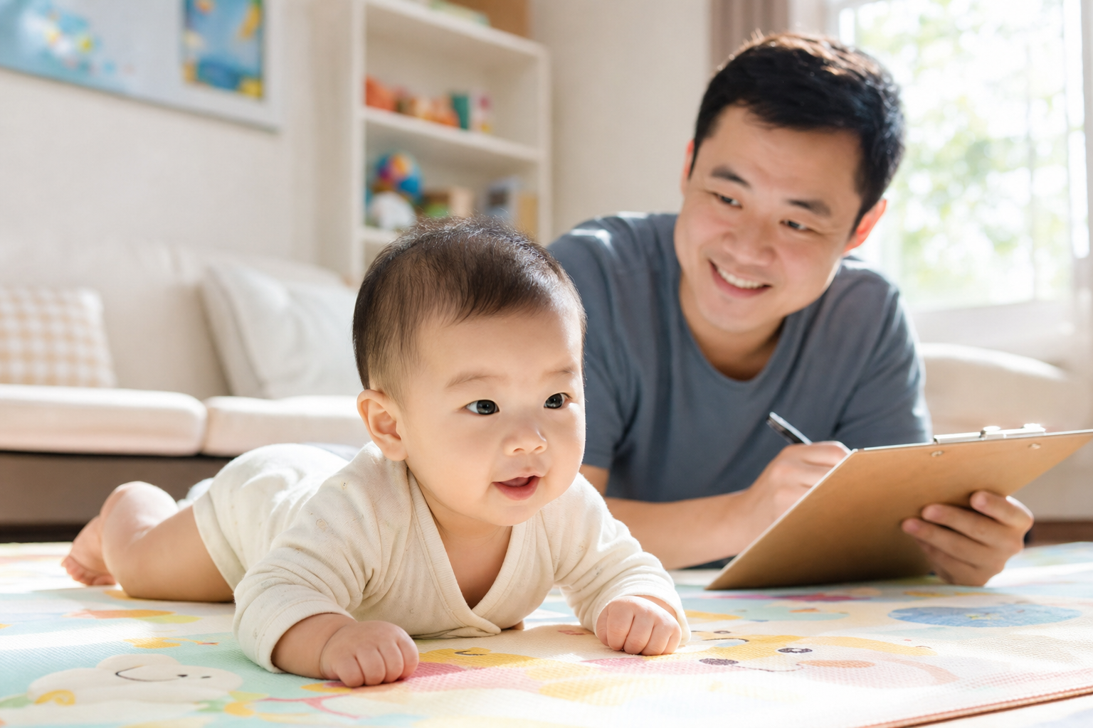 A bright and cheerful photo of a cute 8-month-old 
