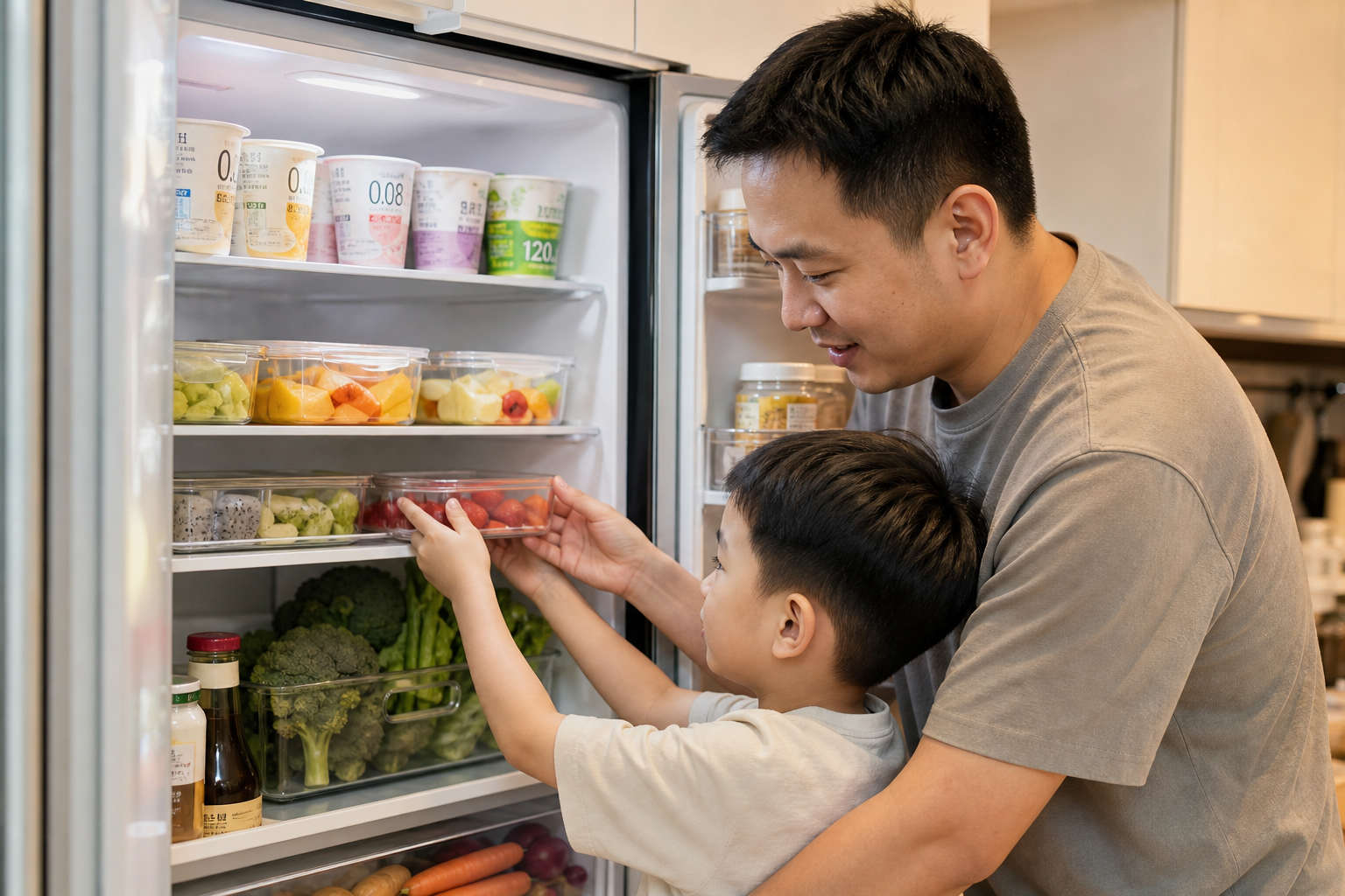 A Chinese father and his 5-year-old child organizi