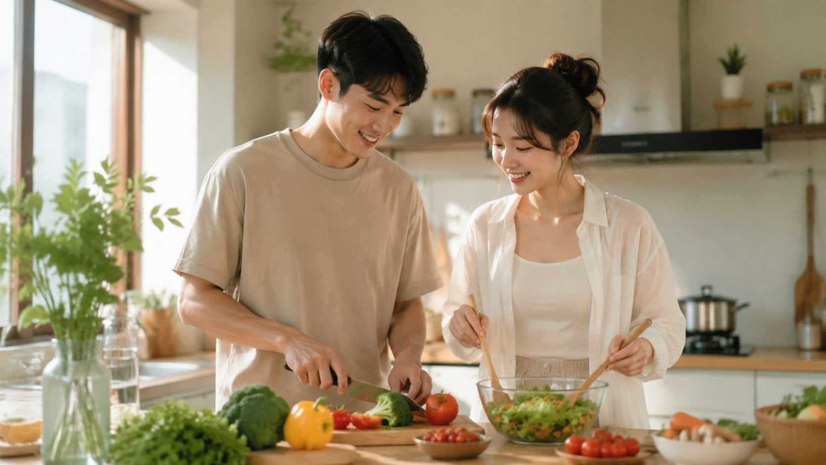 A heartwarming scene of a young Chinese couple coo