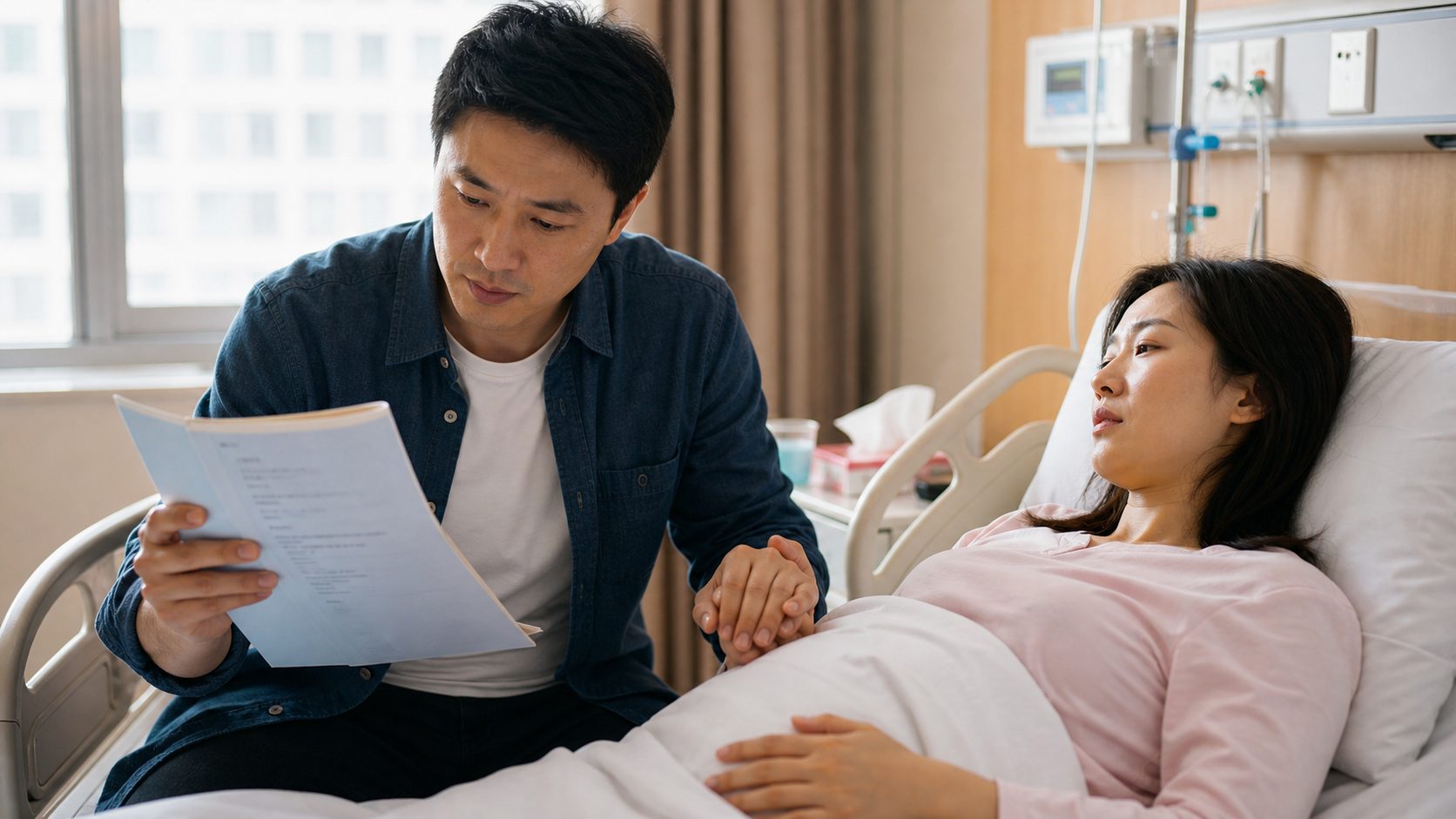 A realistic photography of a caring Chinese husban