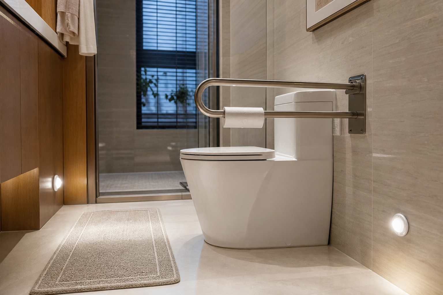 A close-up shot of a modern, safe bathroom designe