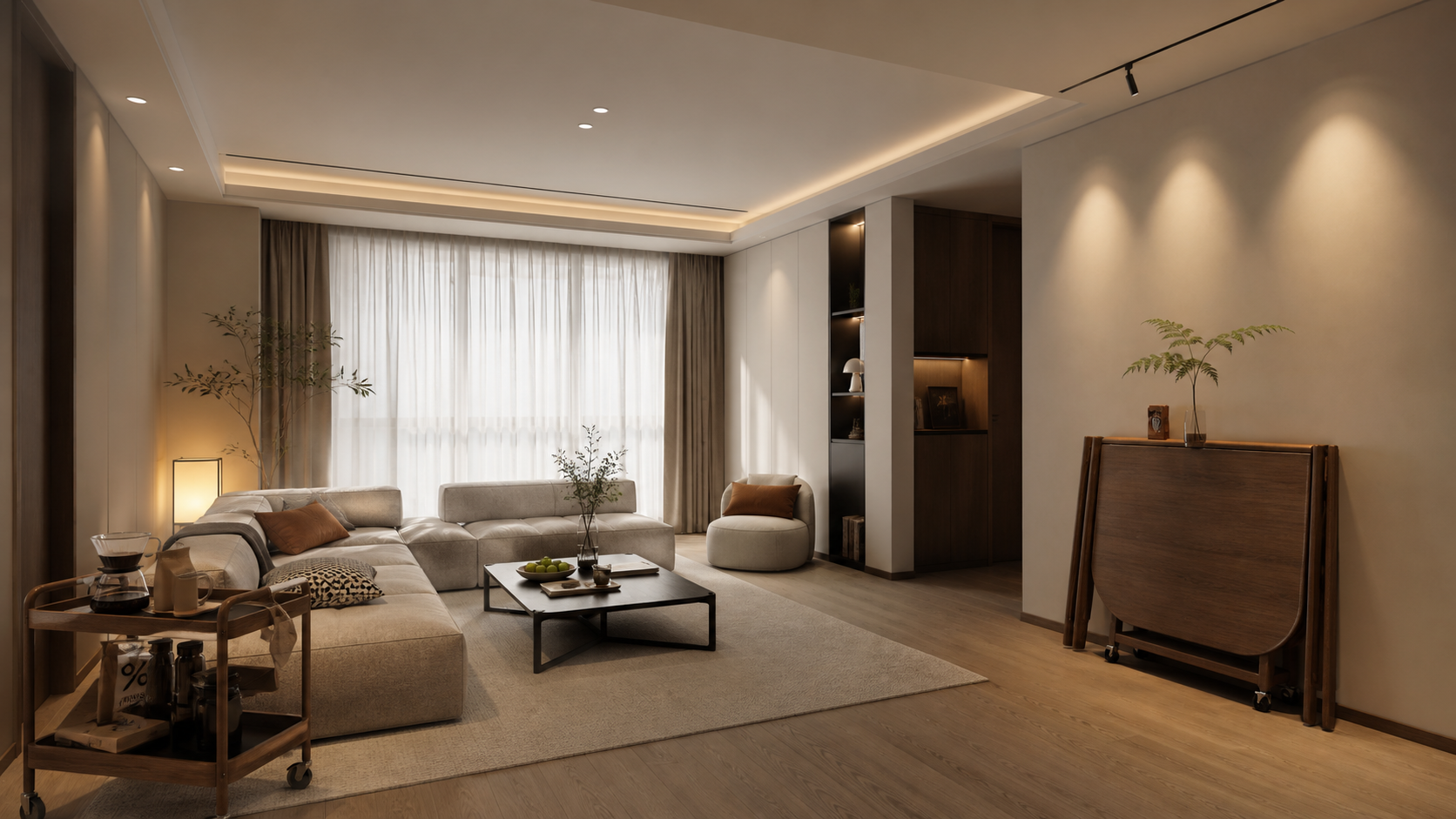 A modern Chinese minimalist living room without a