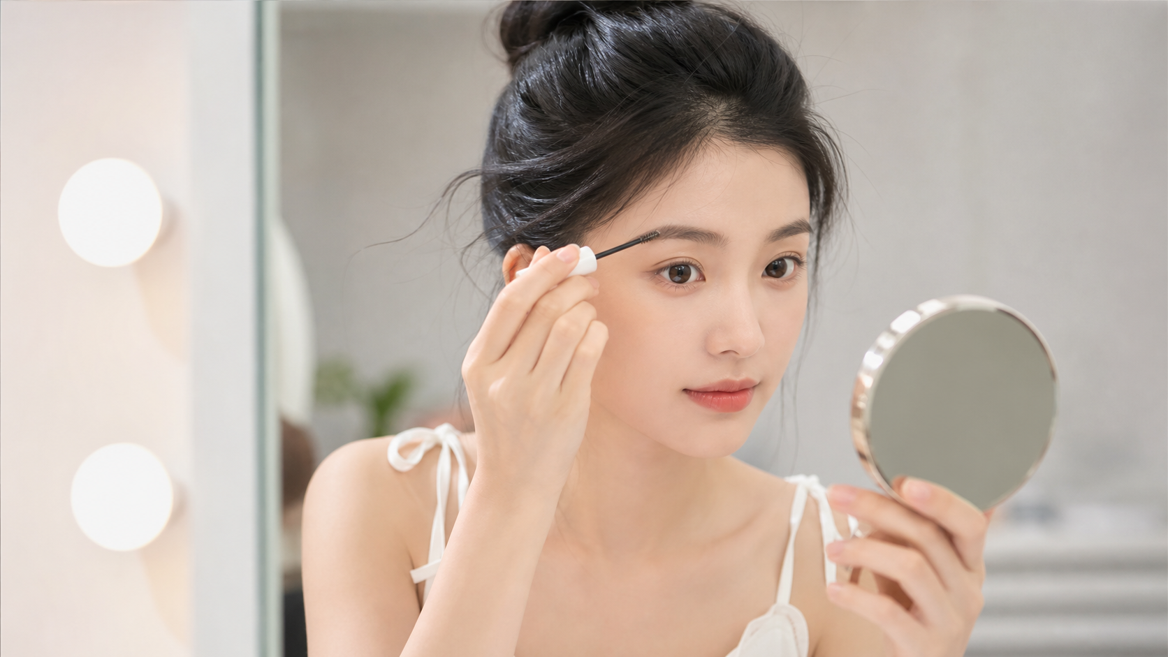 A beautiful Chinese young woman applying clear eye